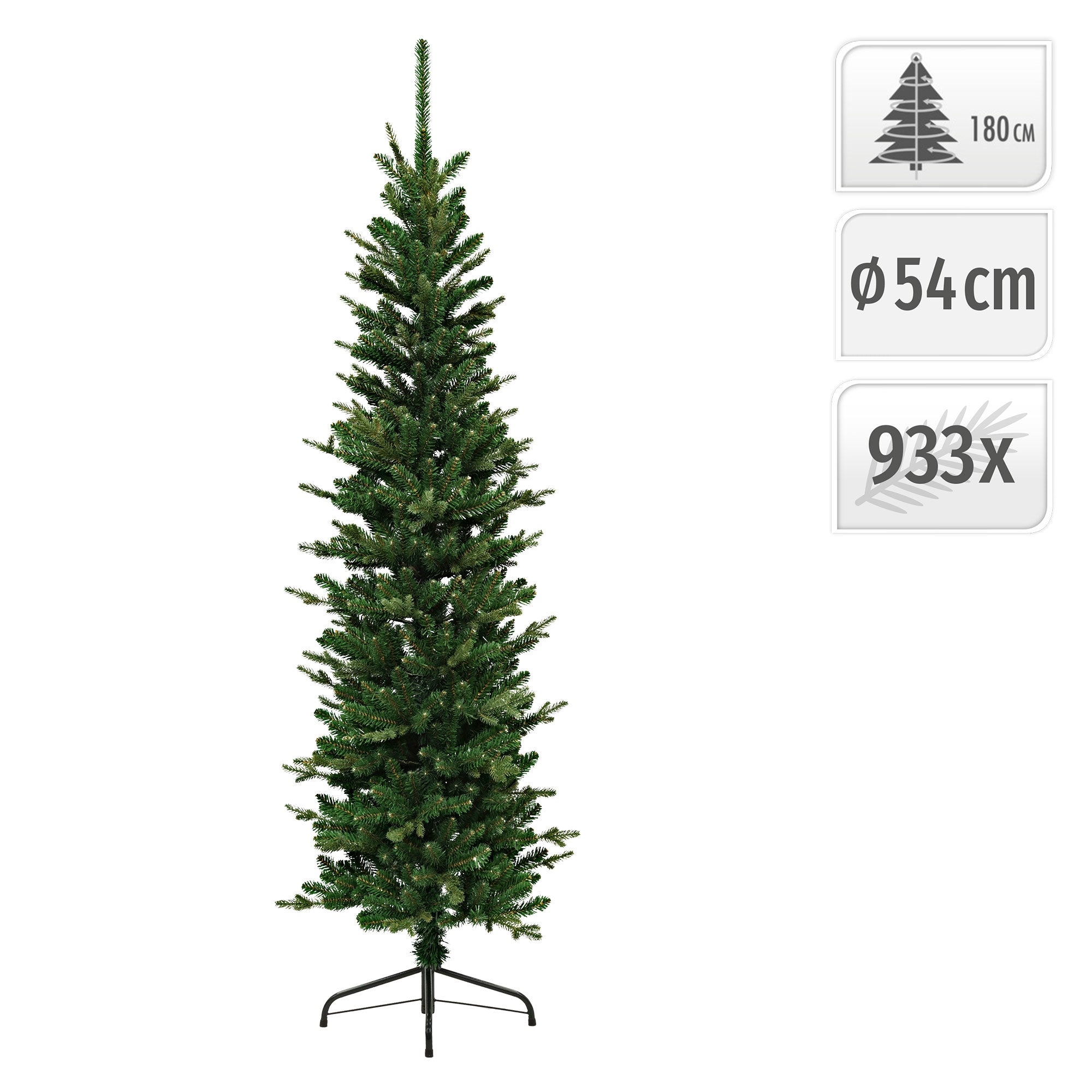 Künstlicher Weihnachtsbaum, 180 cm hoch, mit Ständer, grün.