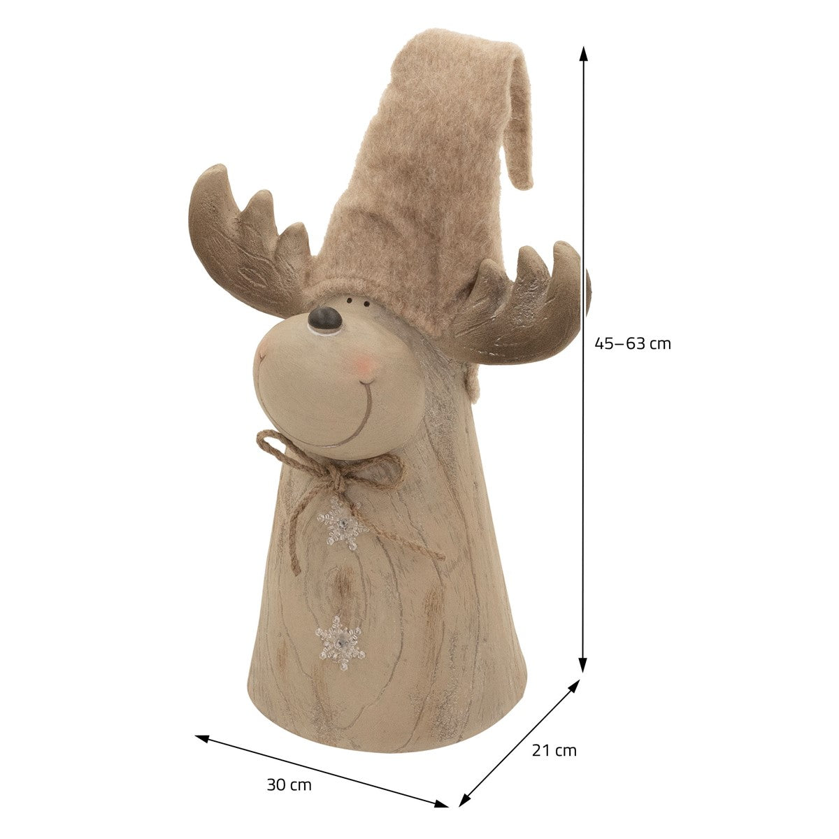 Dekorative Figur eines Rentiers mit braunem Hut, Höhe 45-63 cm, Breite 21 cm.