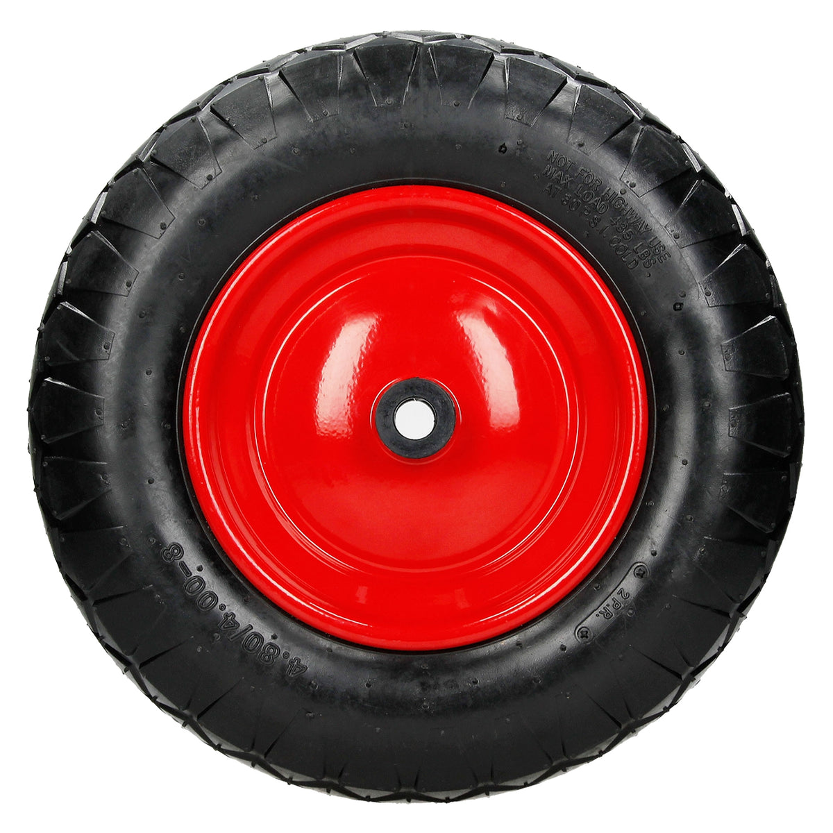 Ronde band met zwarte rubber en rode velg.