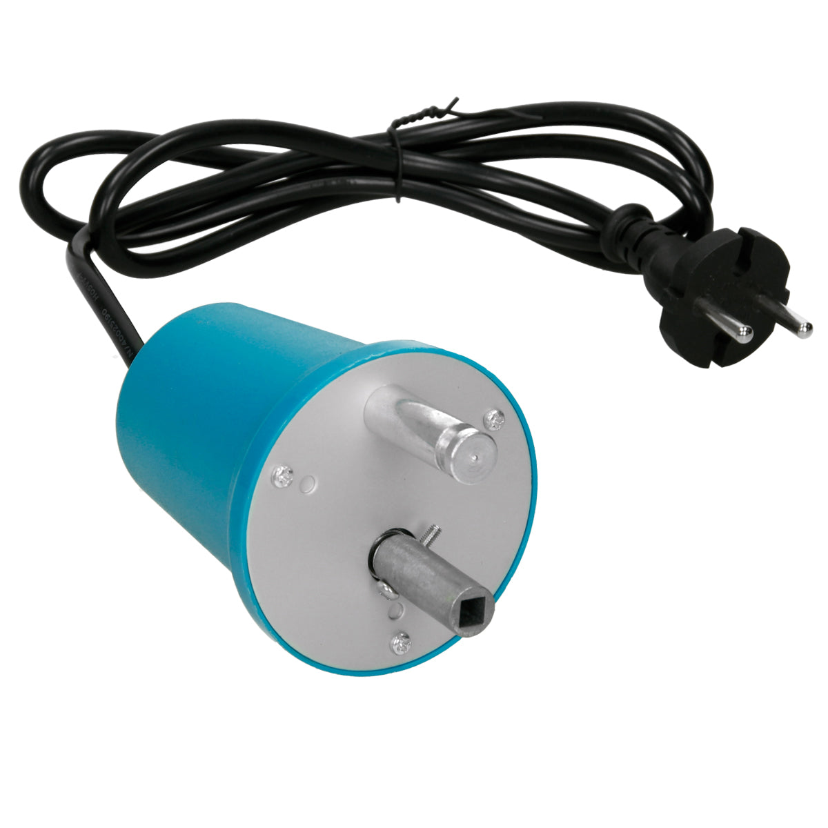 Dispositivo eléctrico azul con cable y enchufe.