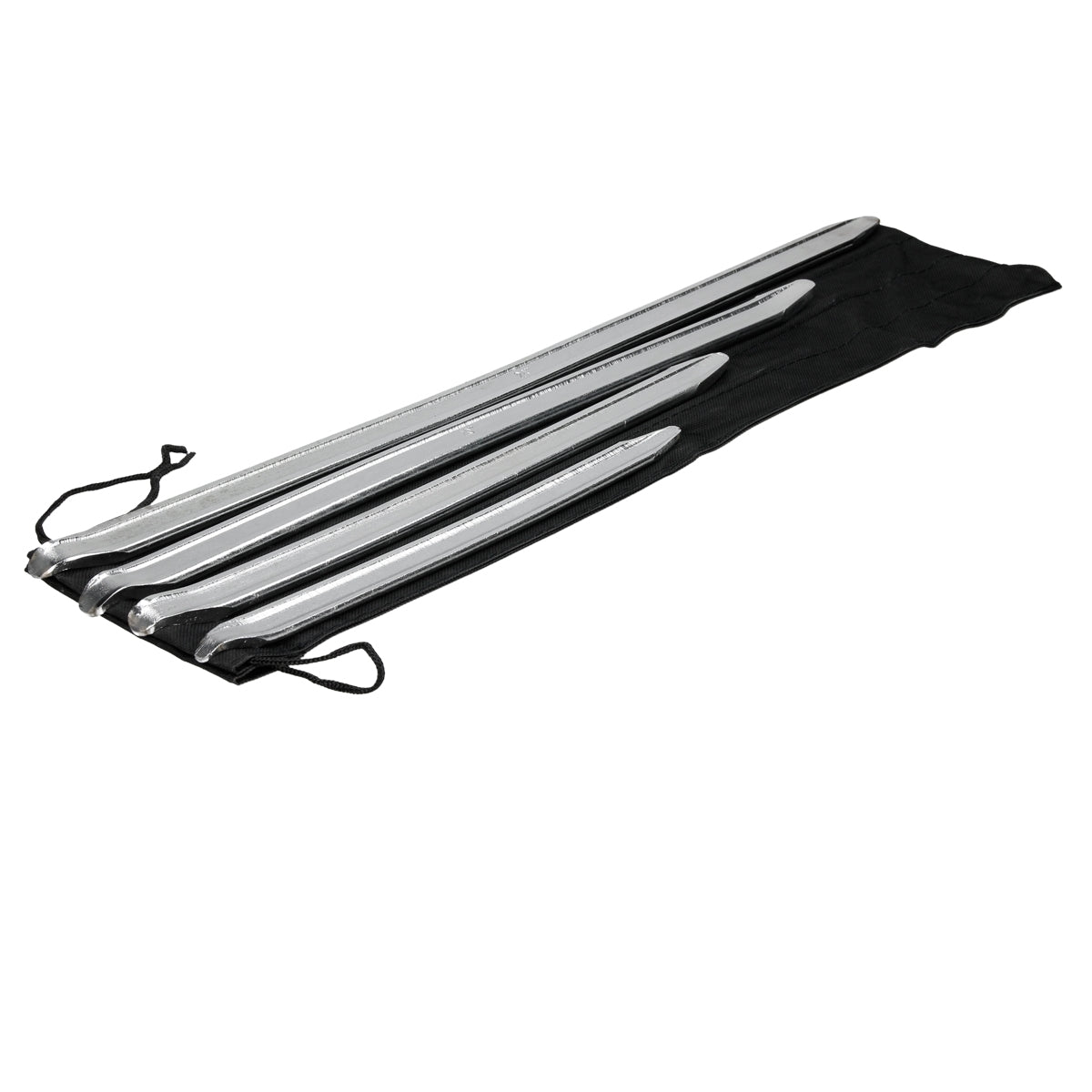 Four long, silver rods in a black carrying bag.