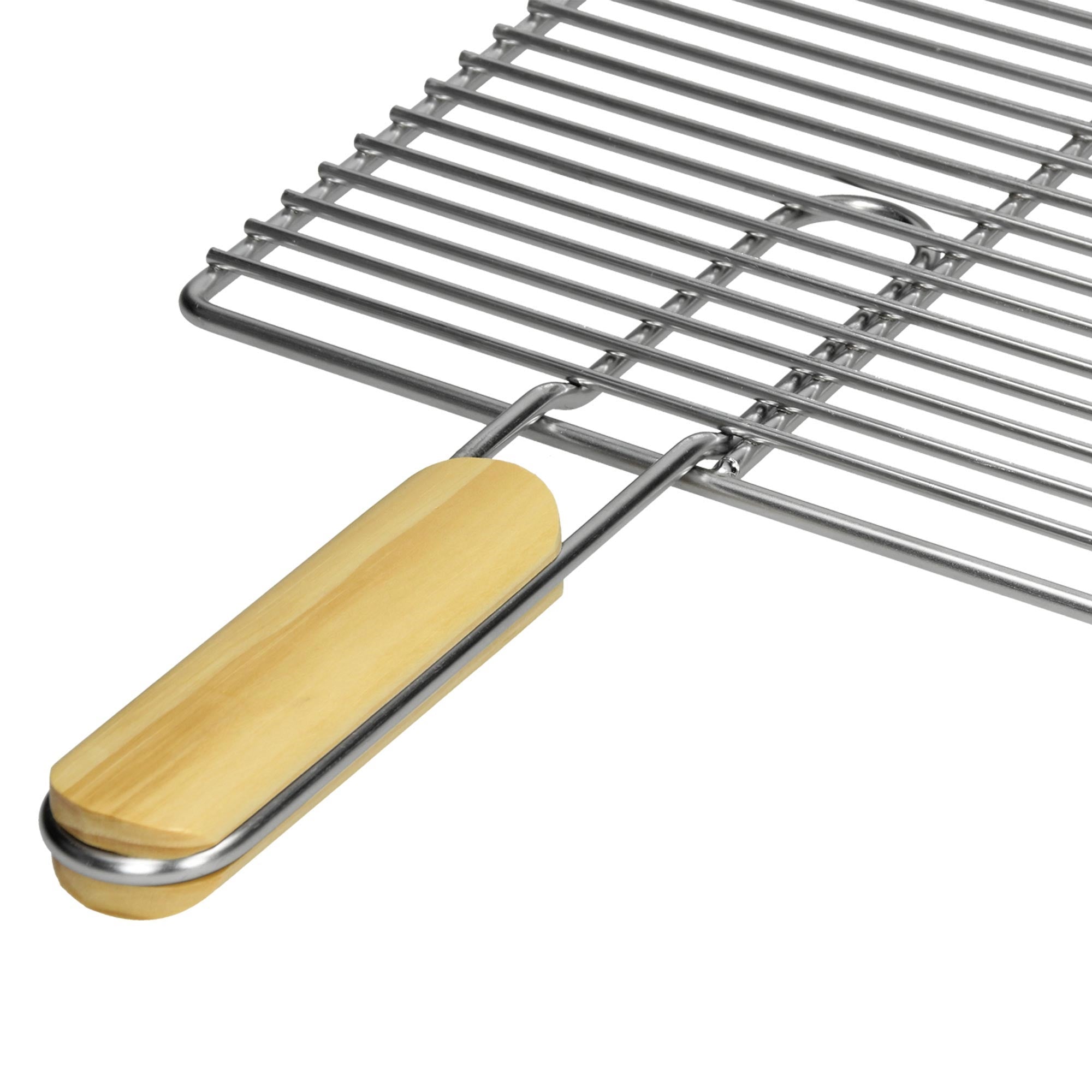 Detailaufnahme eines Backblechs mit einem Holzgriff.