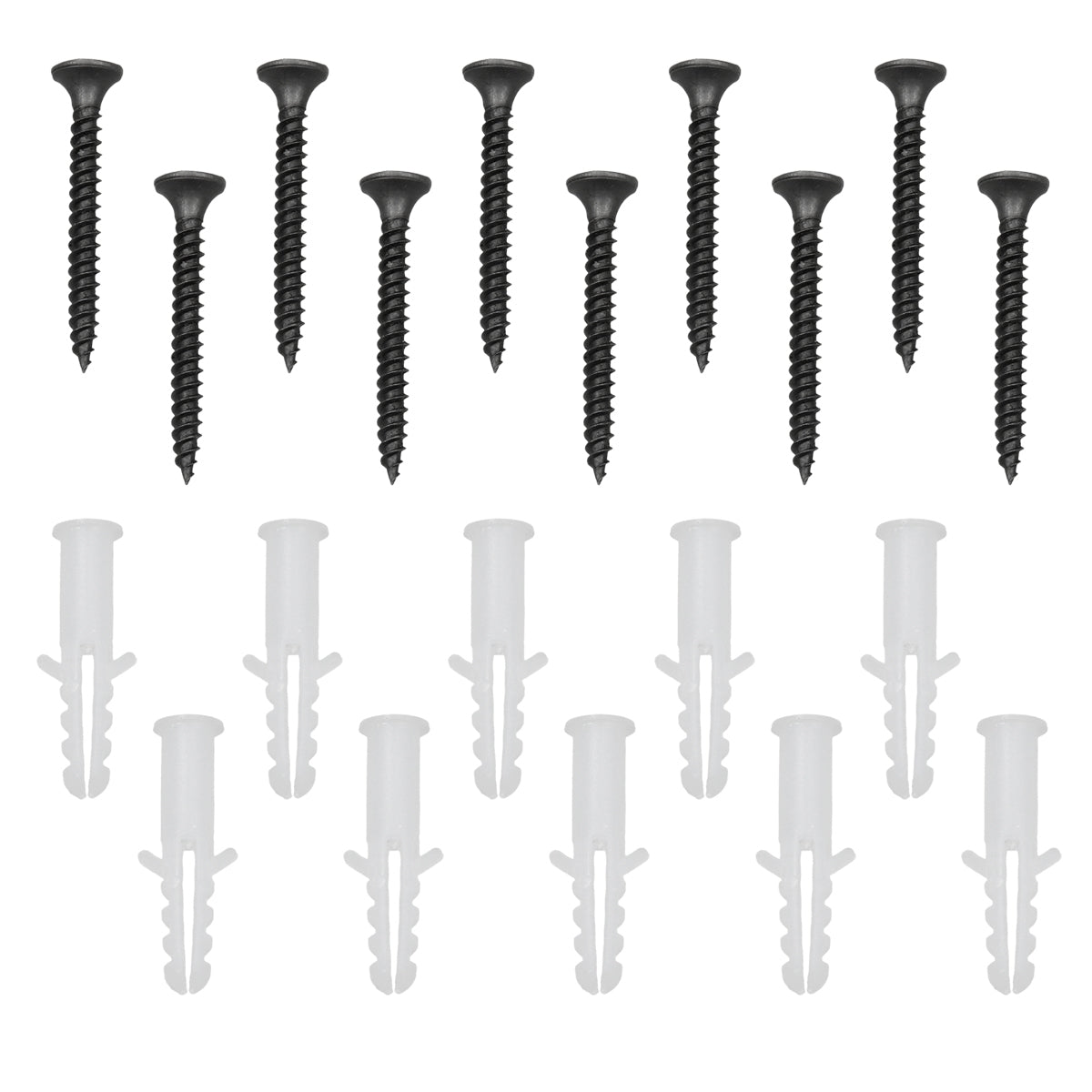 Screws and dowels arranged in two rows.