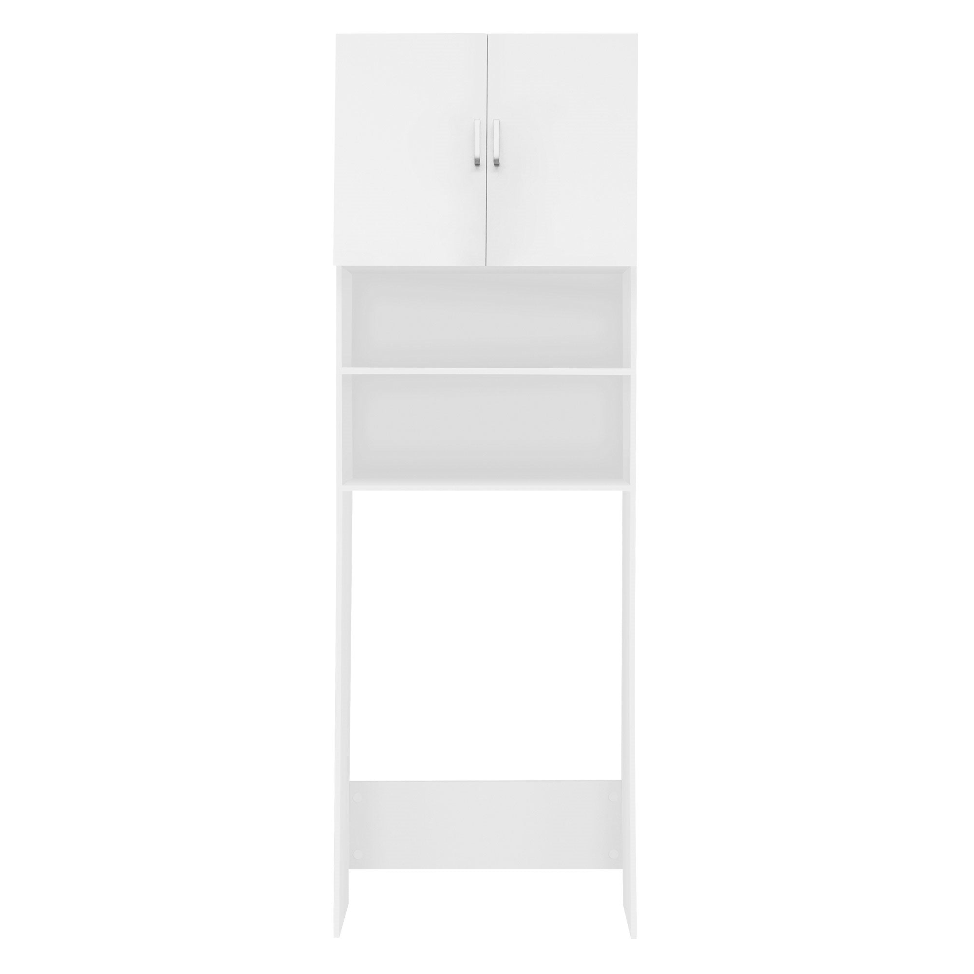 Weißer Schrank mit zwei Türen und einem offenen Regal.
