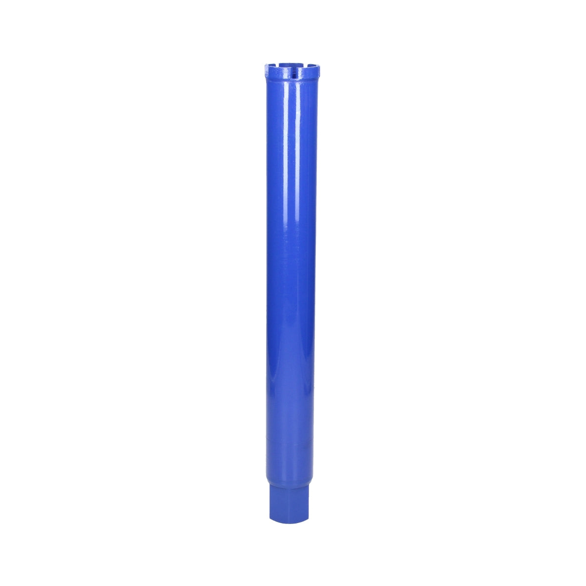 Langer blauer Kunststoffzylinder mit glatter Oberfläche.