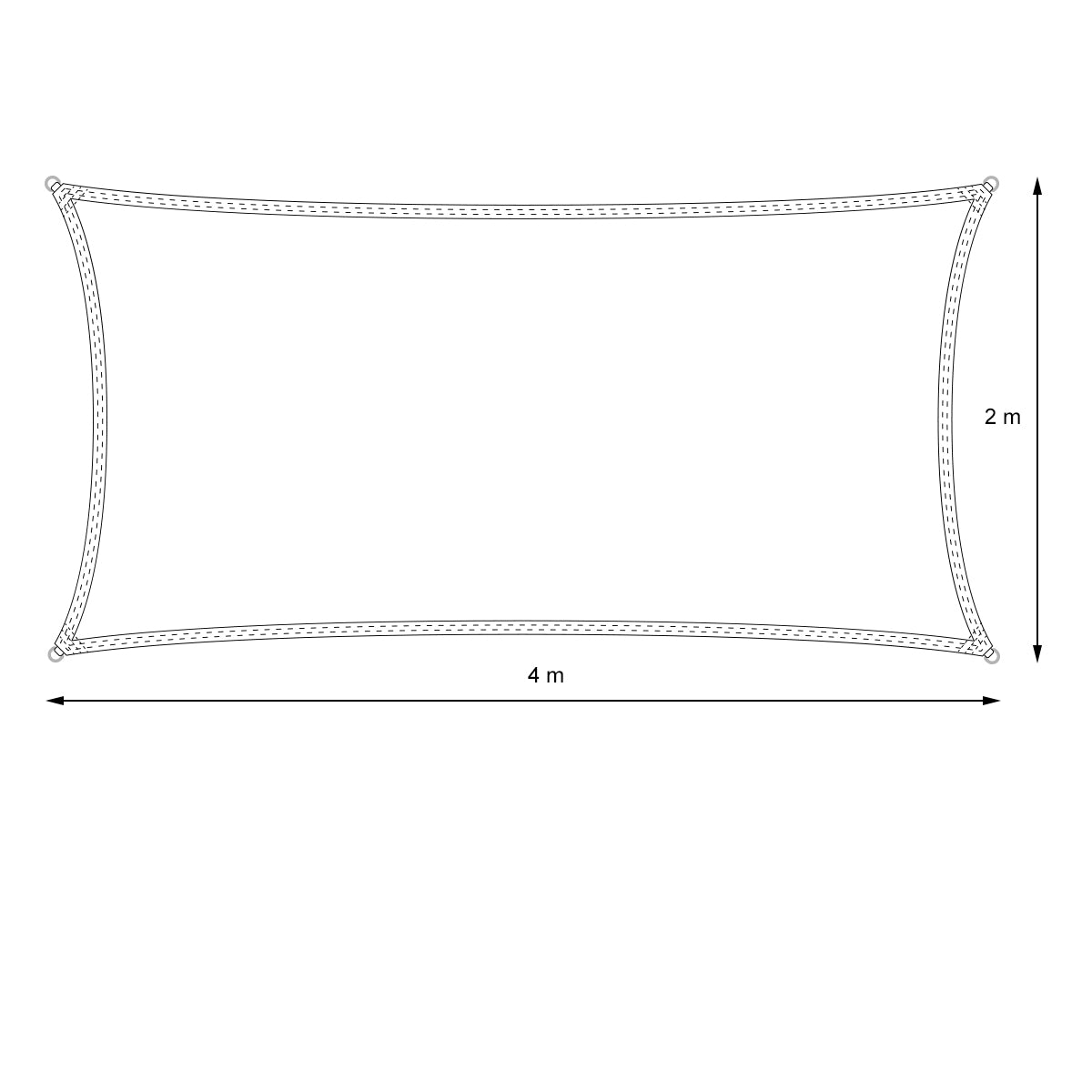 Dibujo técnico de una vela rectangular con medidas de 4 m x 2 m.