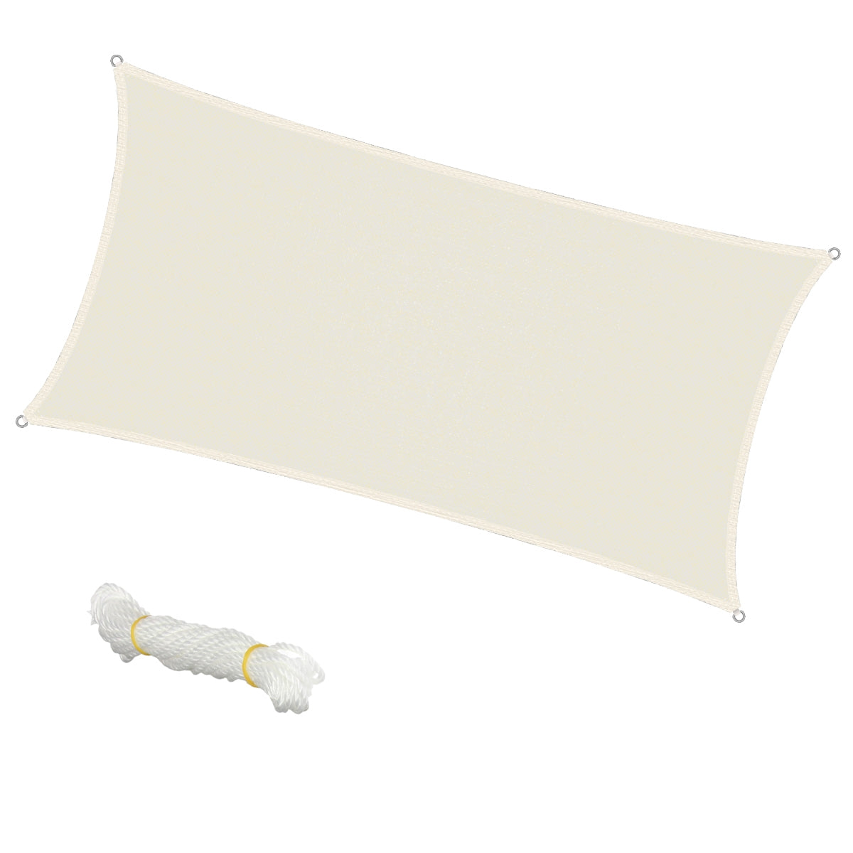 Beige zonnescherm met wit touw op een witte achtergrond.