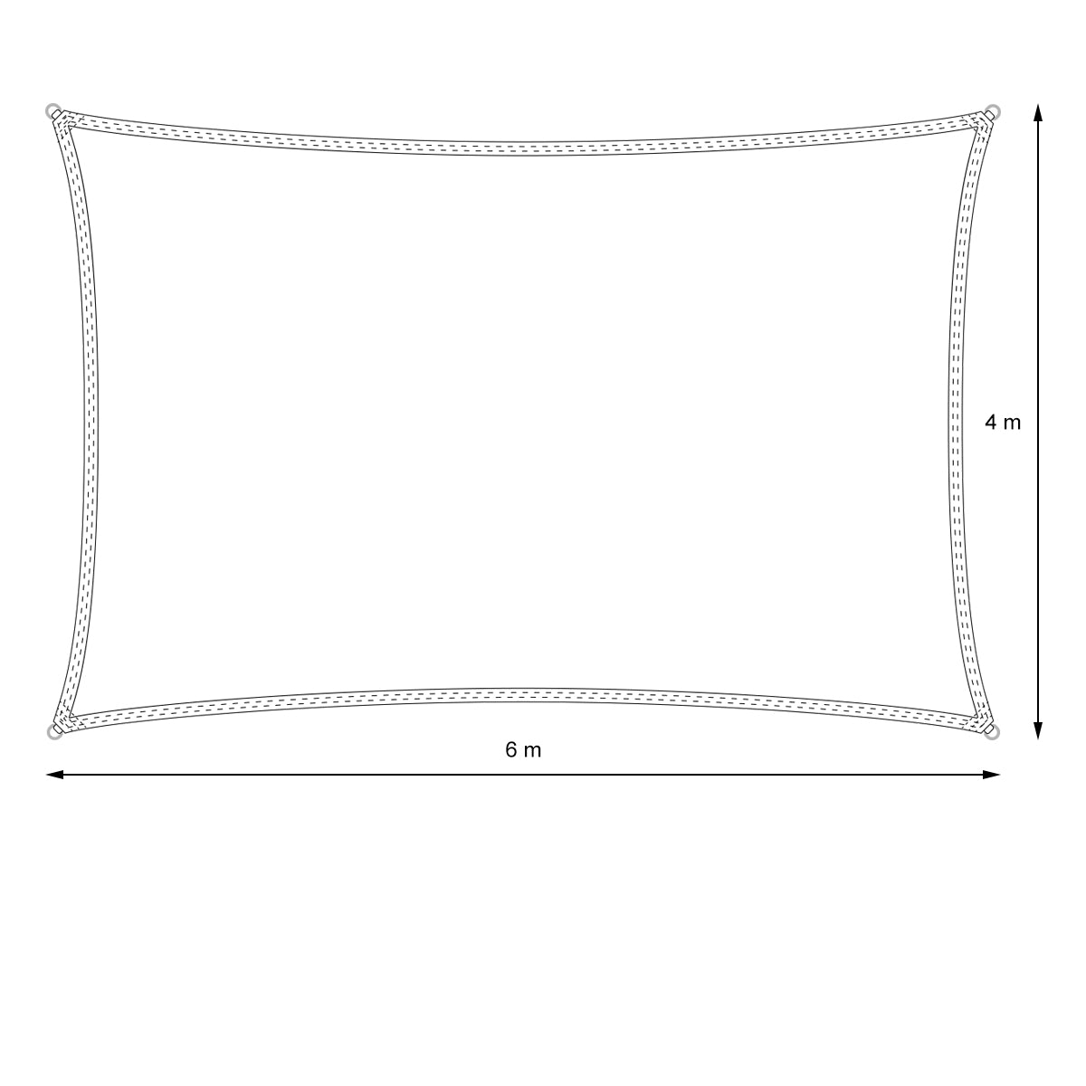 Dibujo técnico de un objeto rectangular con dimensiones de 6 m x 4 m.