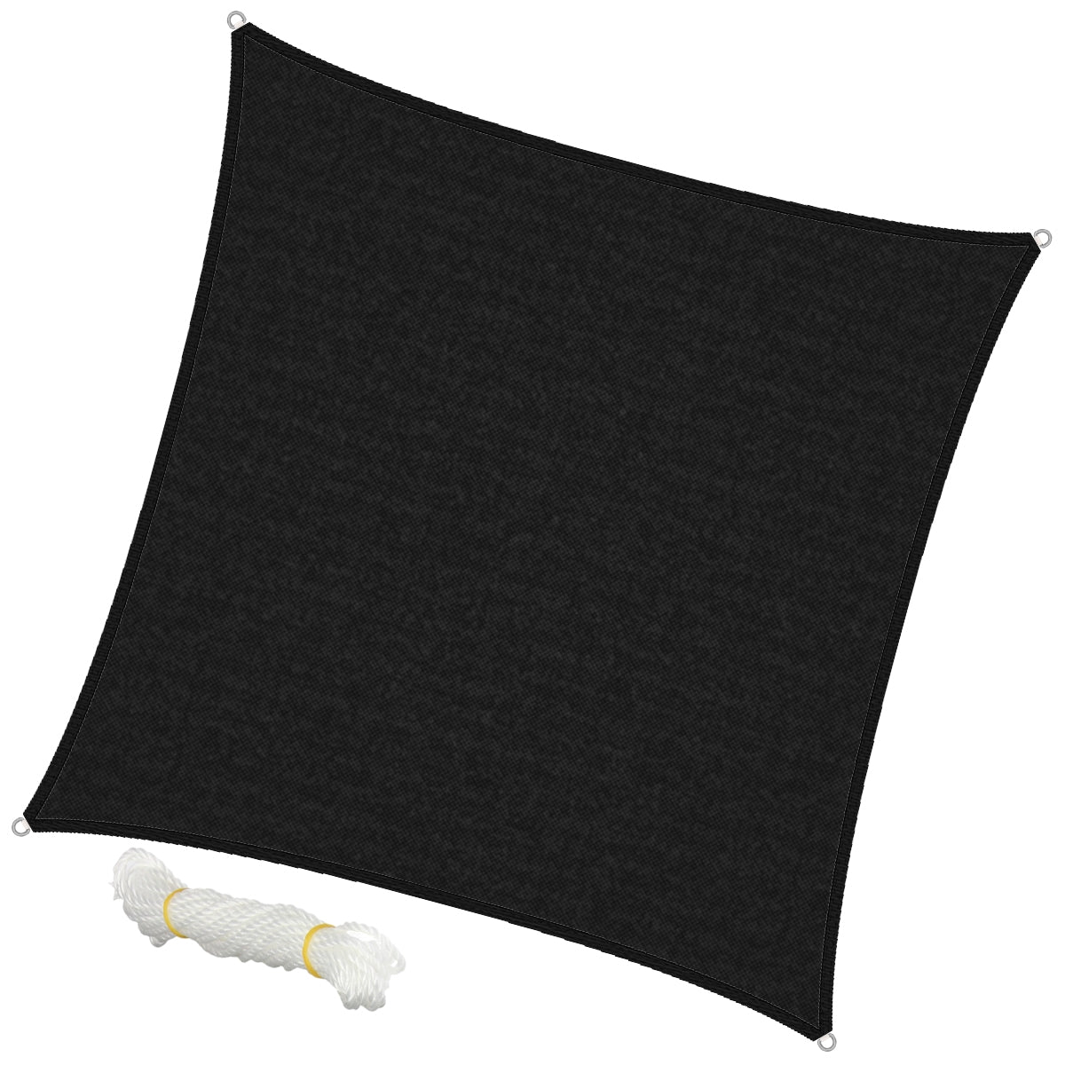 Ein schwarzes, quadratisches Tuch und ein Bündel weißes Seil.