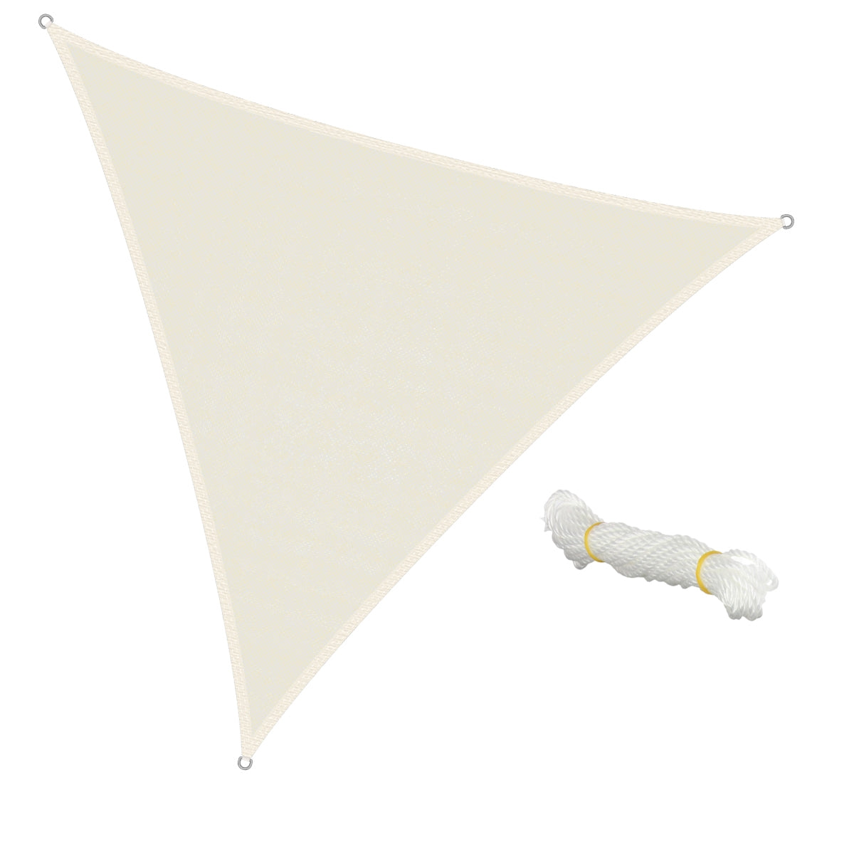 Lona triangular en beige con una cuerda al lado.