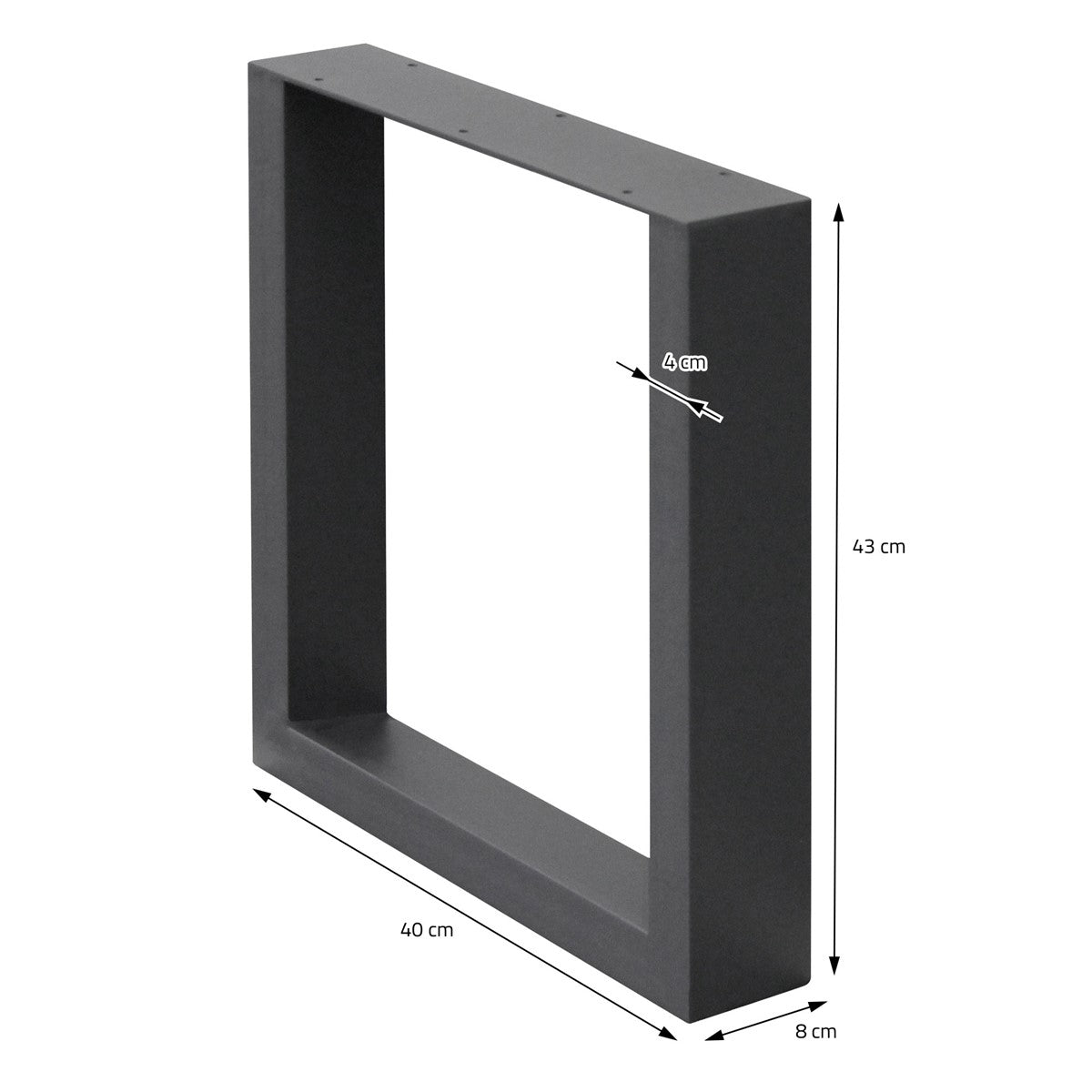 Rektangulär ram med måtten: 40 cm x 43 cm x 8 cm.