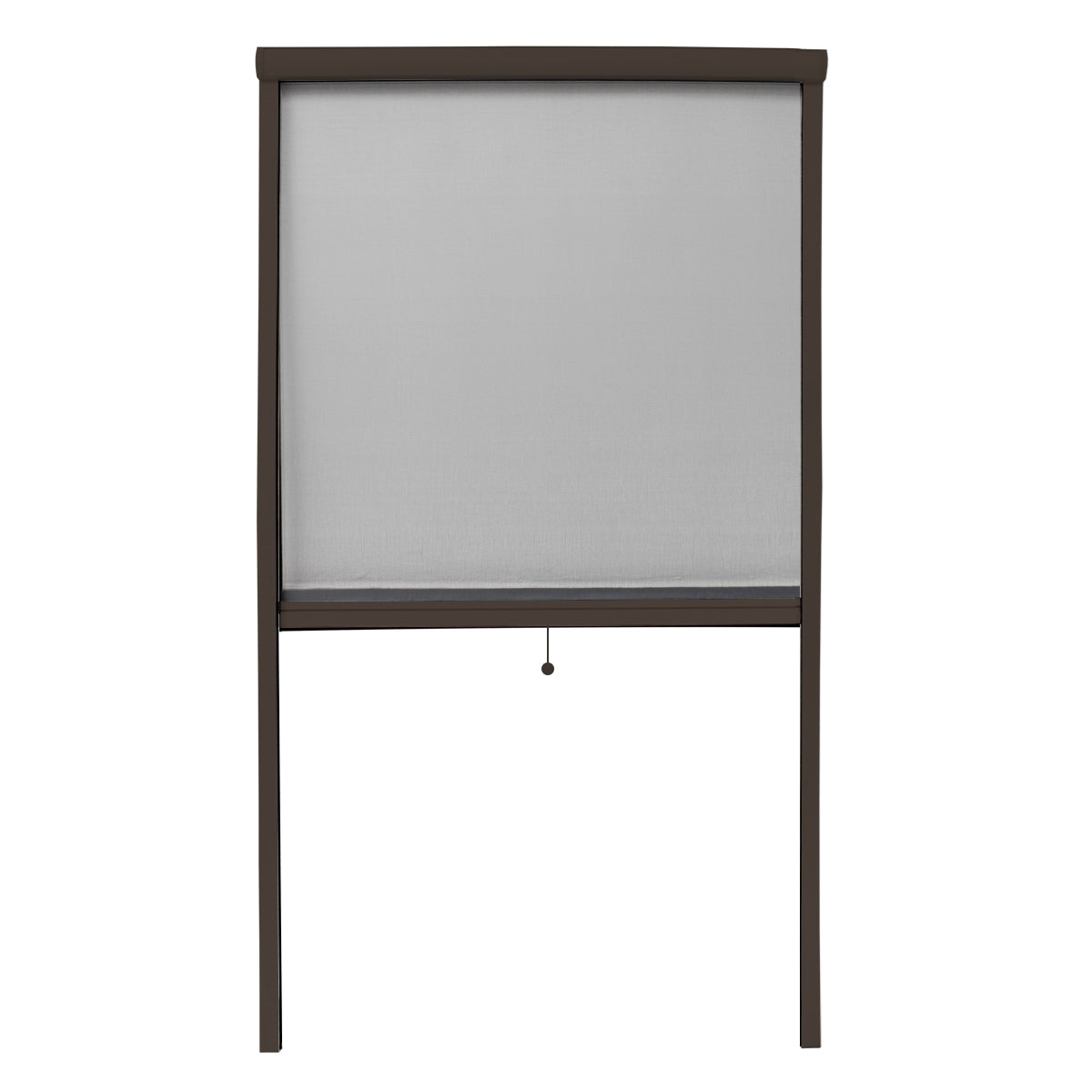 A gray privacy screen with a sturdy frame, standing on a table.