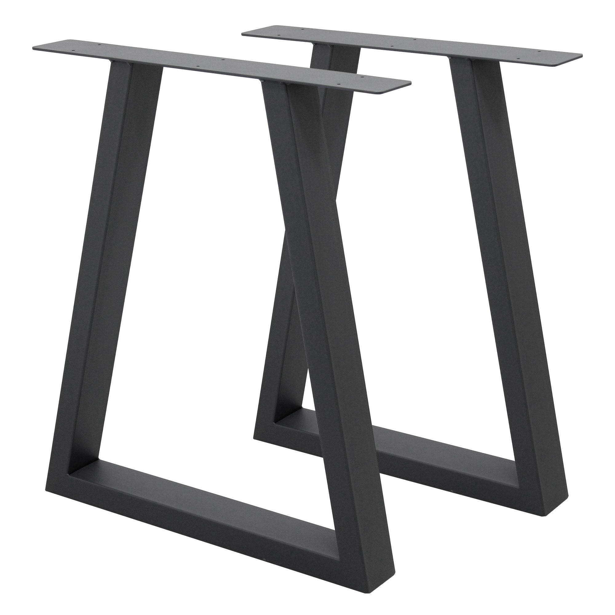 Zwei schwarze Tischgestelle in geometrischer Form.