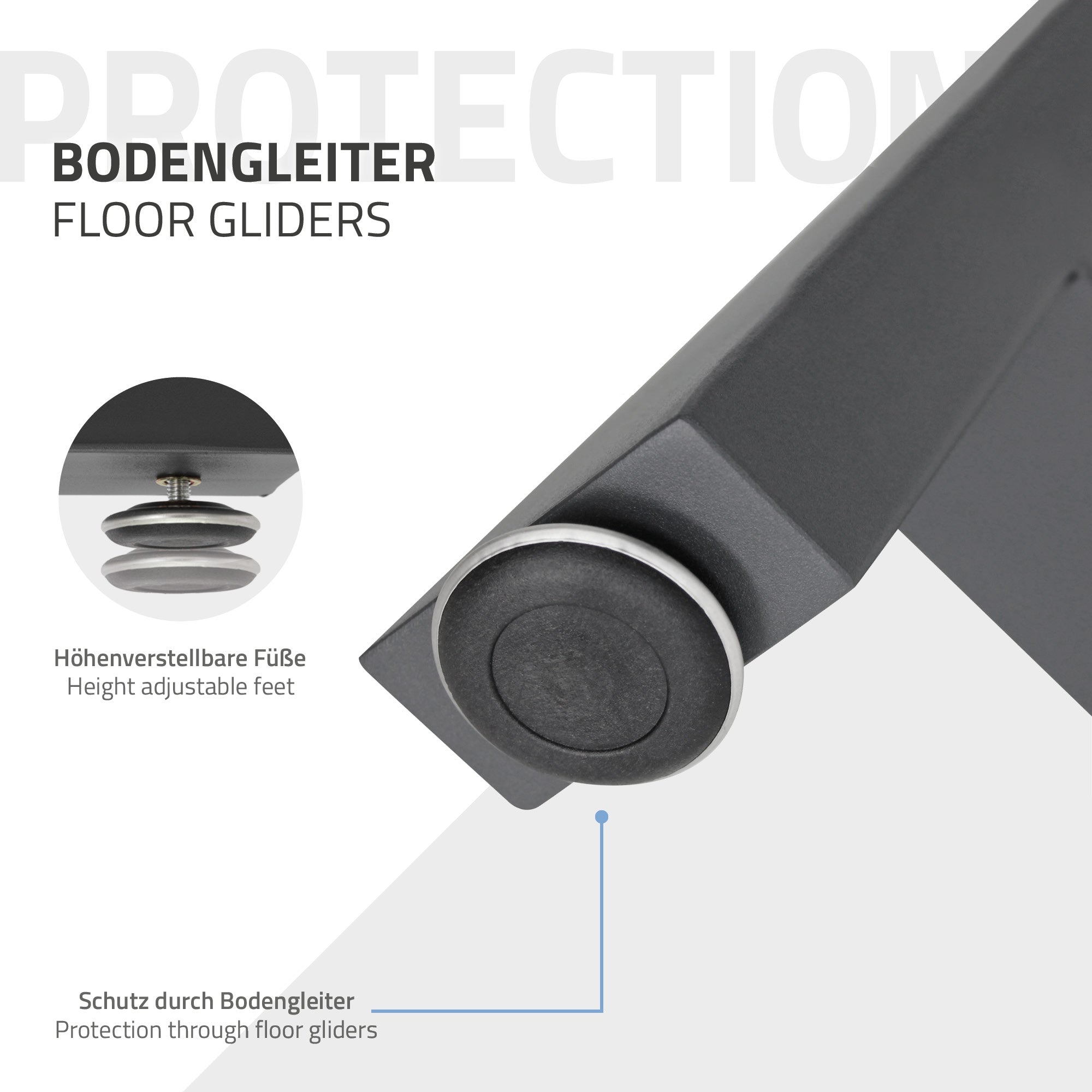 Detailansicht eines Bodengleiters mit beschriftetem Schutz.