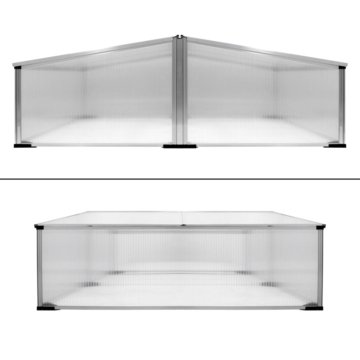 Dos paredes transparentes de un invernadero con marco de aluminio.