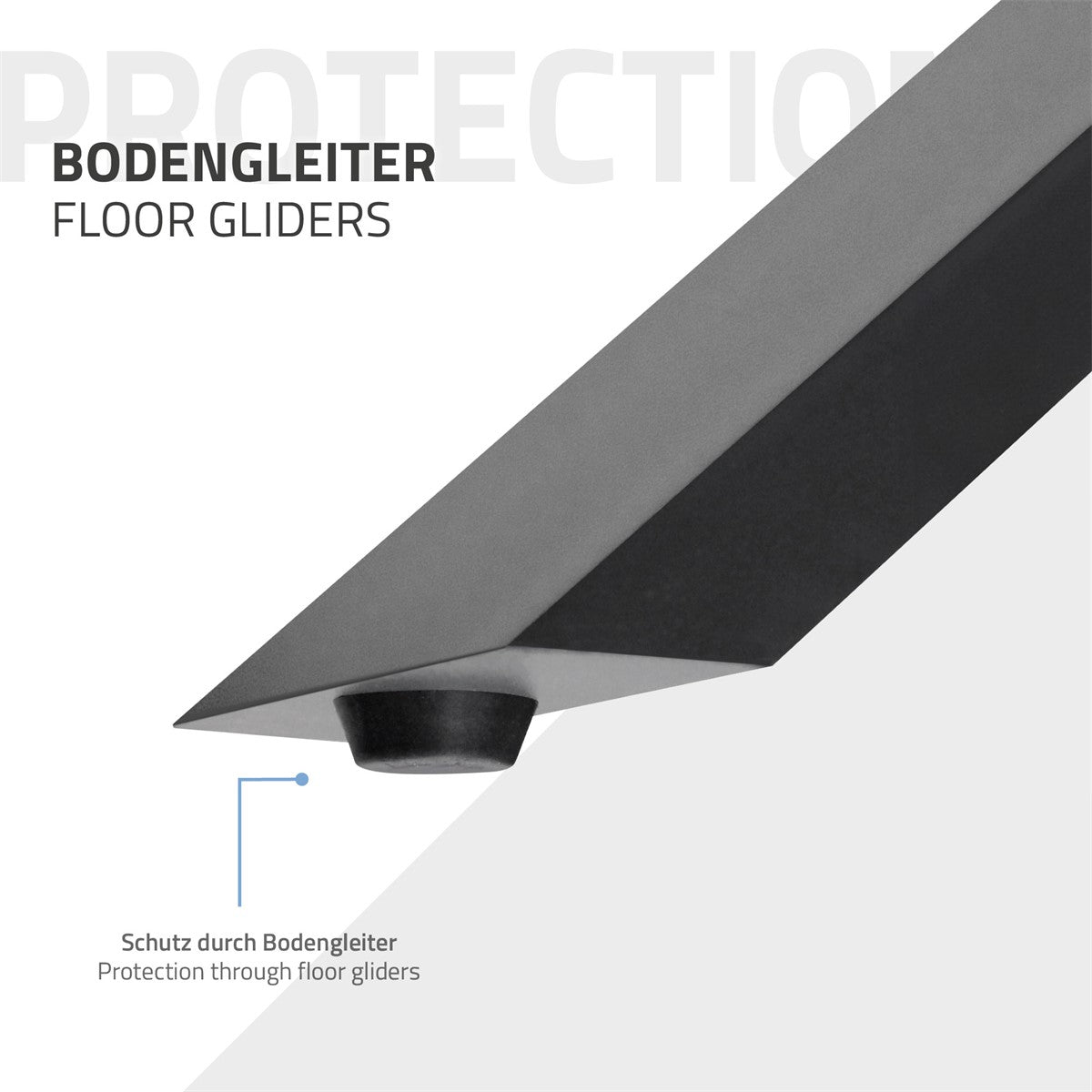 Floor strip with floor glides, protection provided by floor glides.