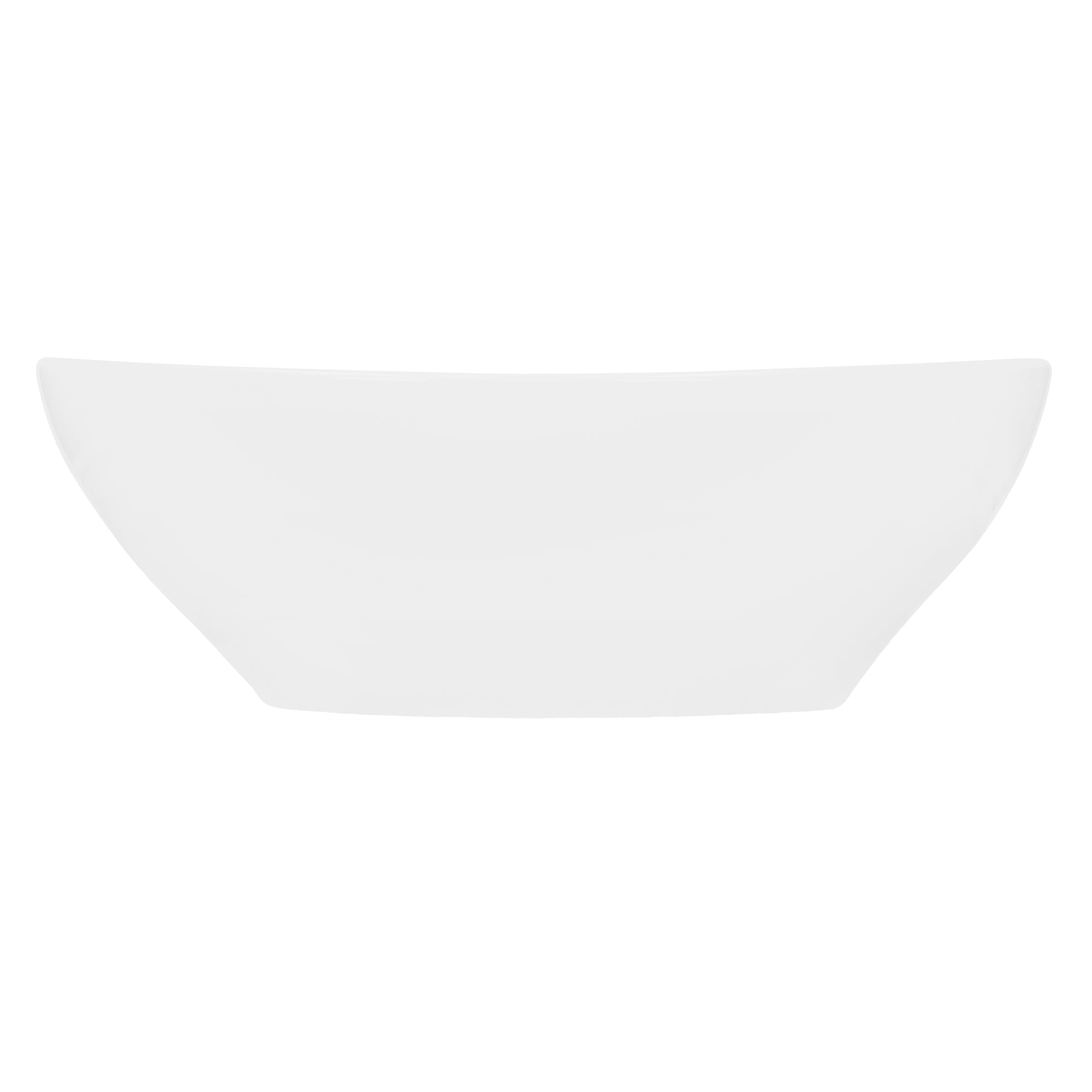 White sink with slightly curved shape on a wooden shelf.