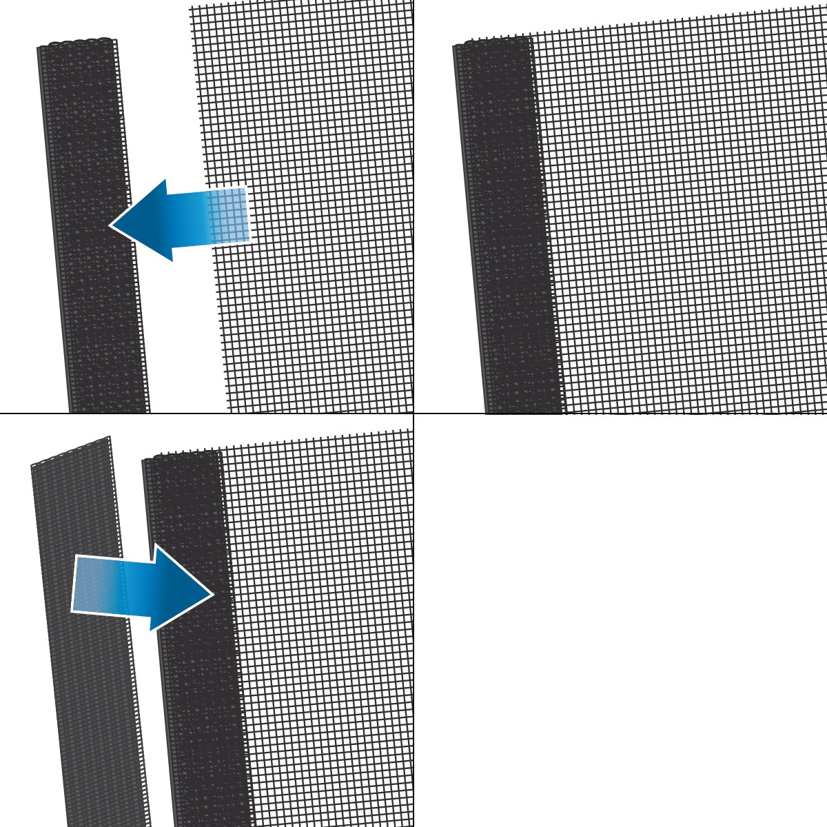 Grafiek met twee afbeeldingen die een montagehandleiding voor een net tonen.