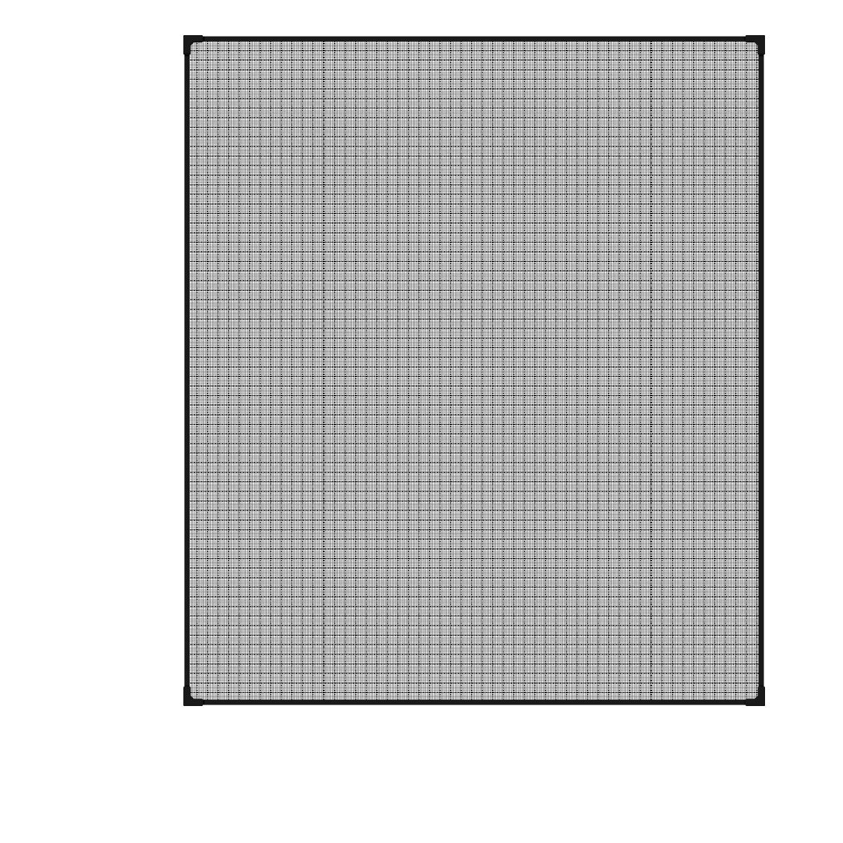 Ein quadratisches Insektenschutzgitter mit einem schwarzen Rahmen.