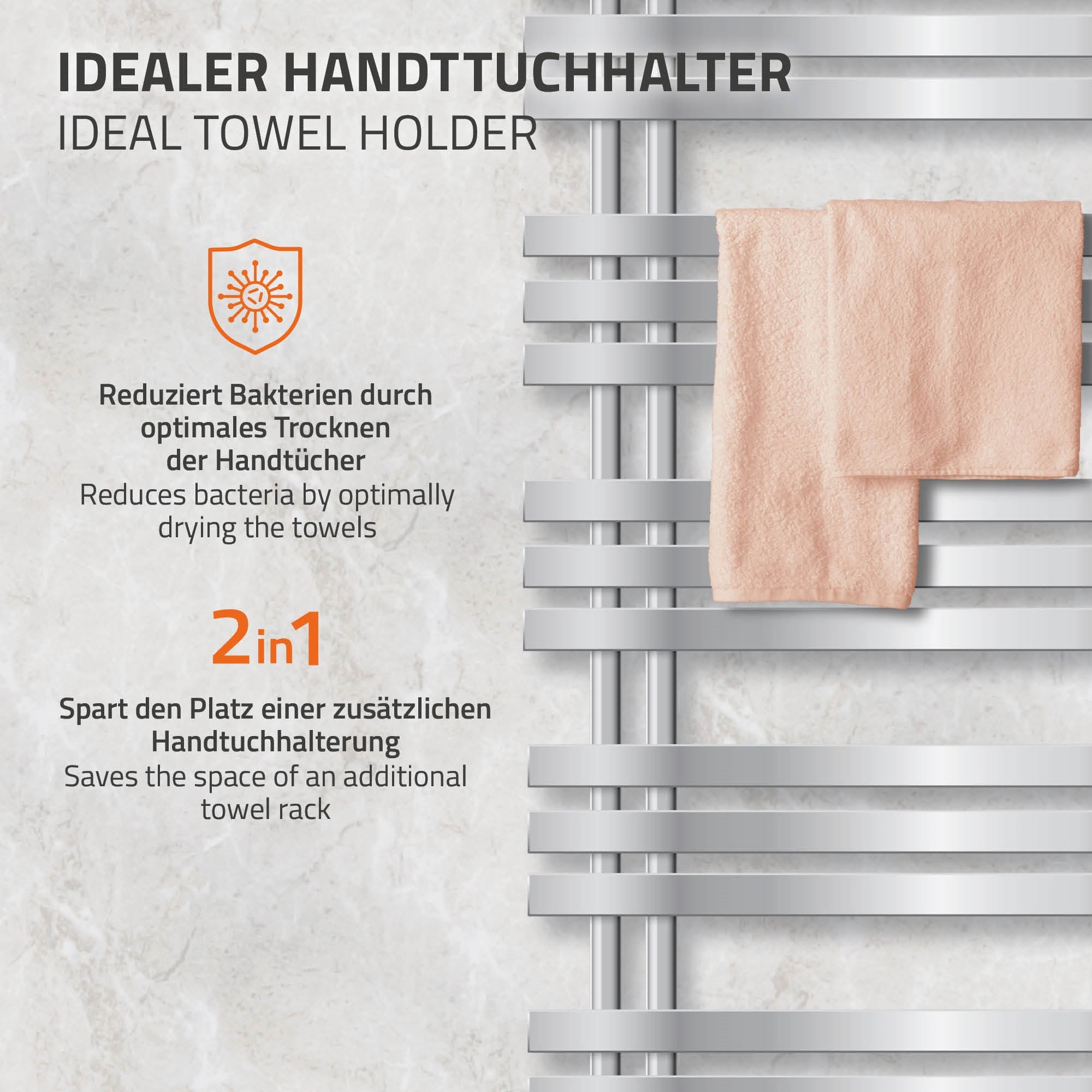 Image of a chrome towel holder with two towels.