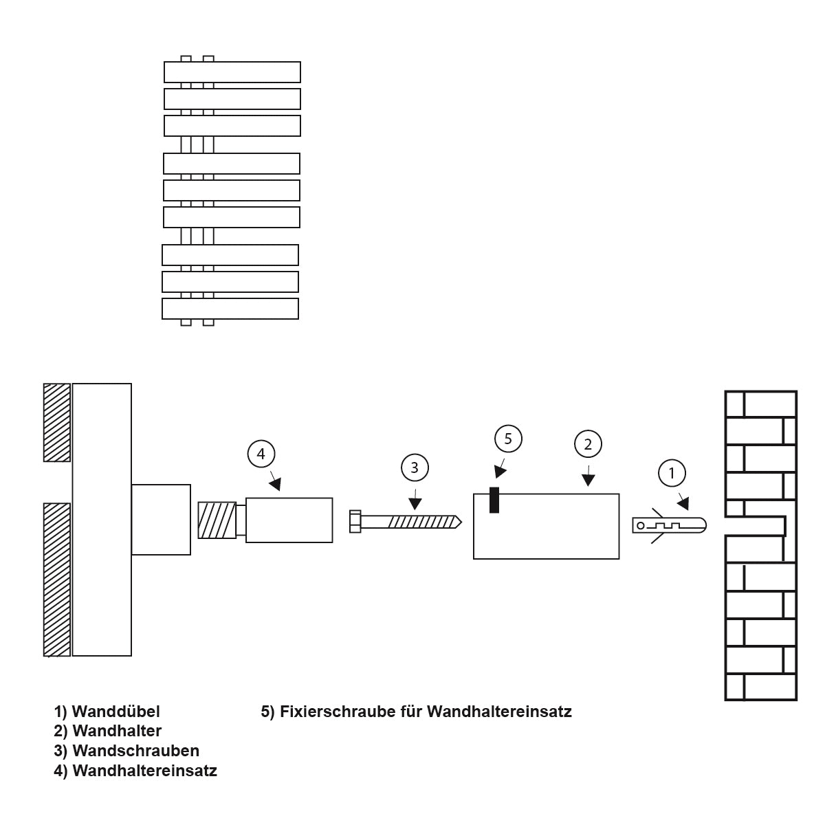 Technische Anleitung zur Wandmontage mit Illustrationen.
