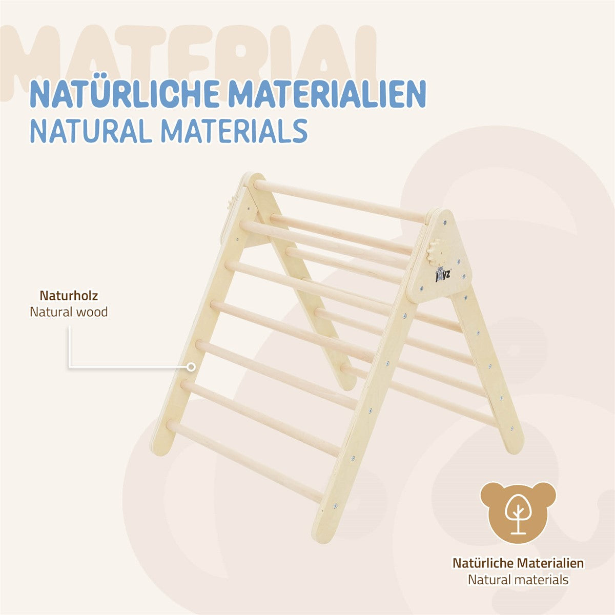 Holzspielgerät aus Naturholz mit mehreren Sprossen.