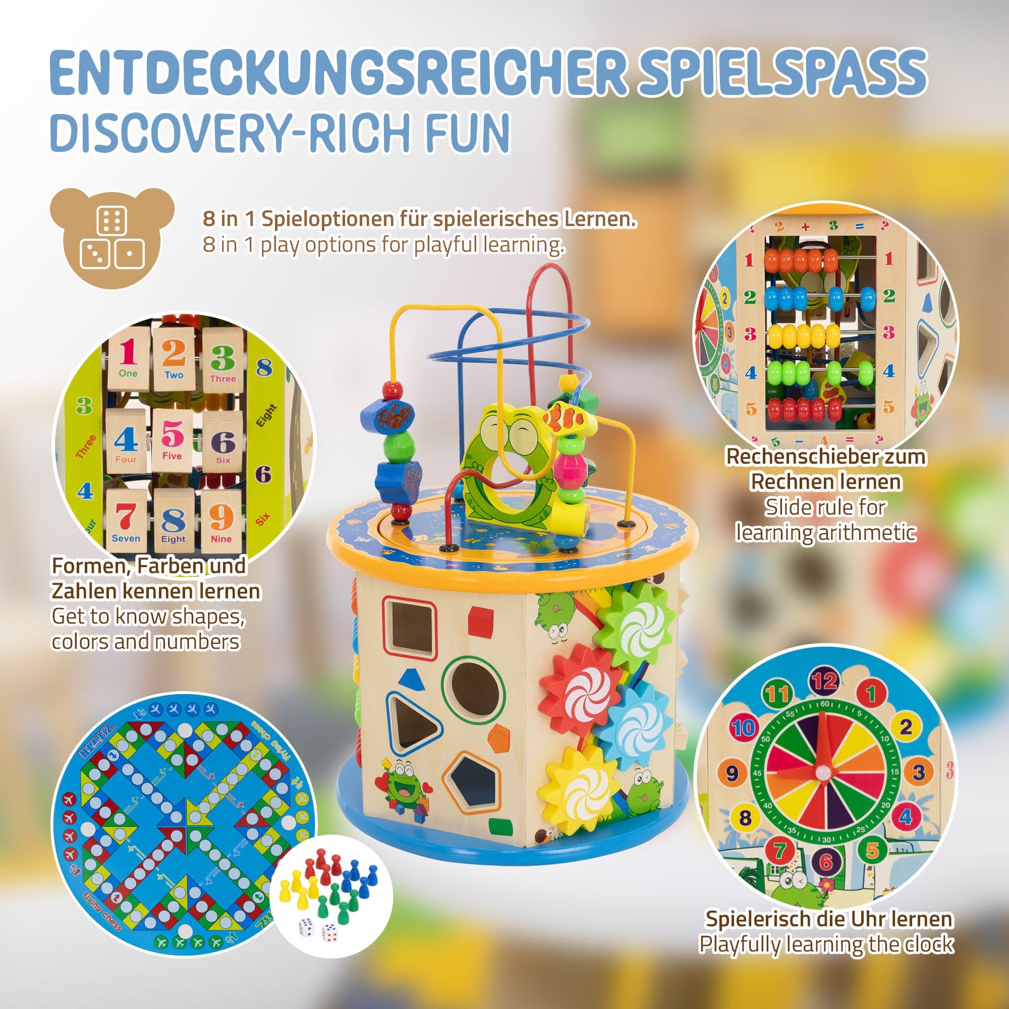 Ein Spielzeug mit Zahlen, Farben und einem Lernspiel für Kinder.