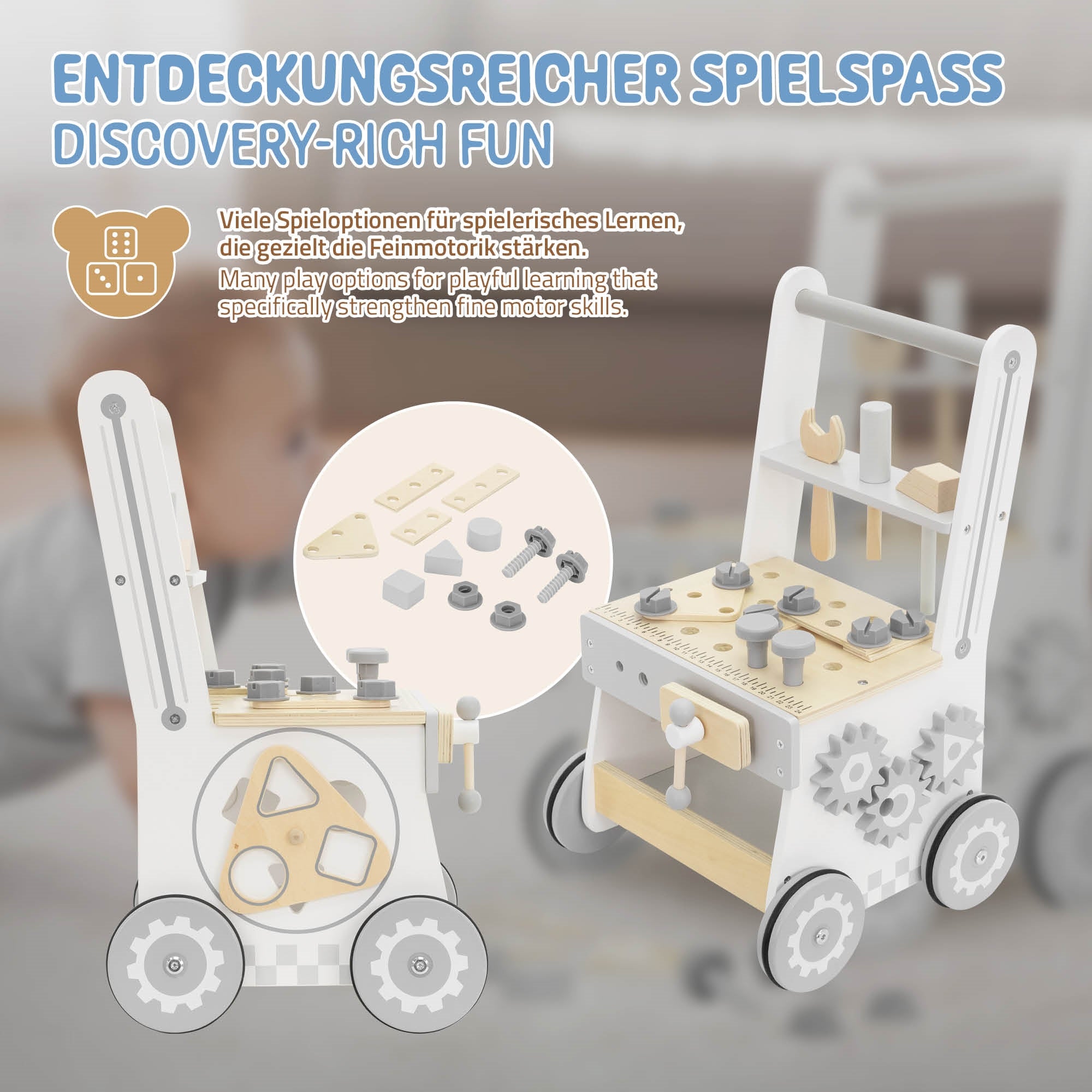 Spielzeugwagen mit verschiedenen Spieloptionen für Kinder.