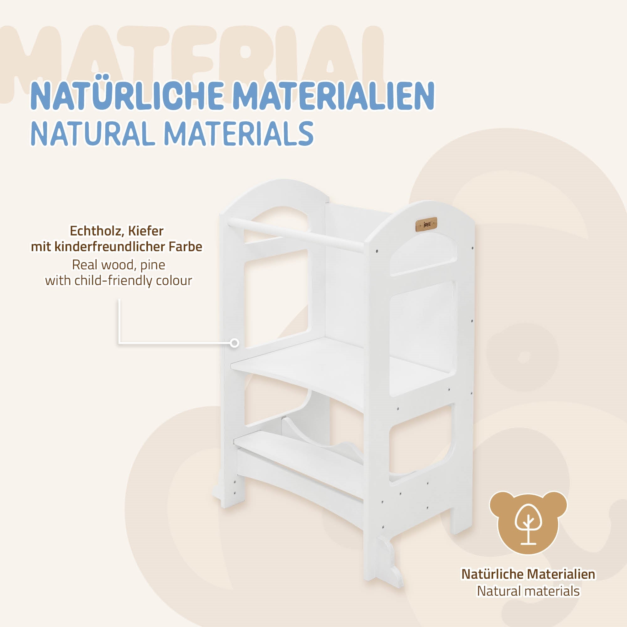 Ein weißes Holzregal aus Kiefer mit kindgerechter Farbe.