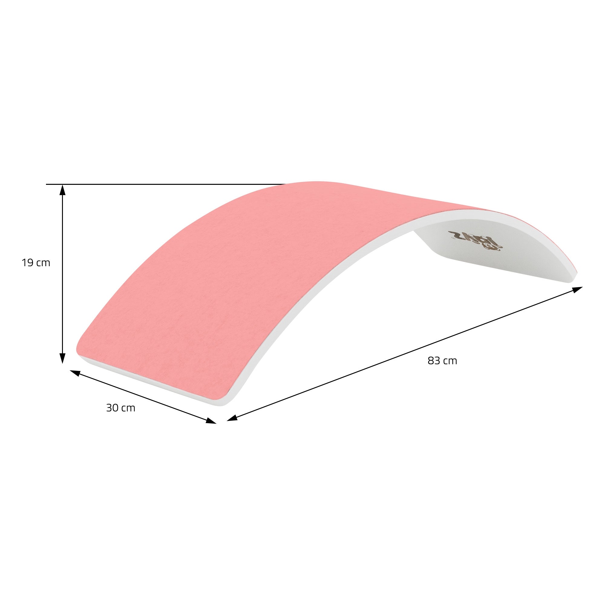 Maßzeichnung eines Bogen-Spielgeräts in Rosa.