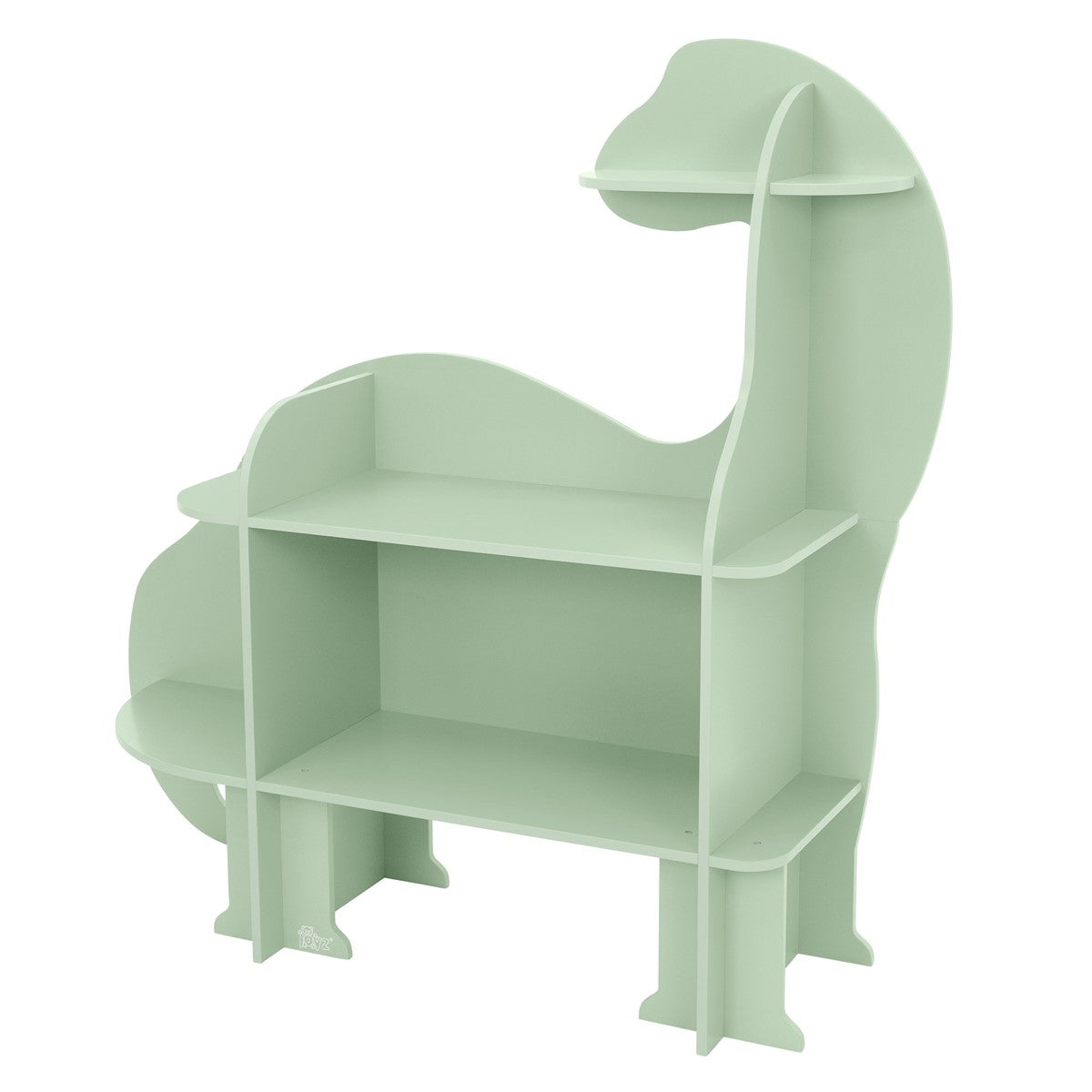 Tree-shaped bookshelf with two shelves and a curved shape.