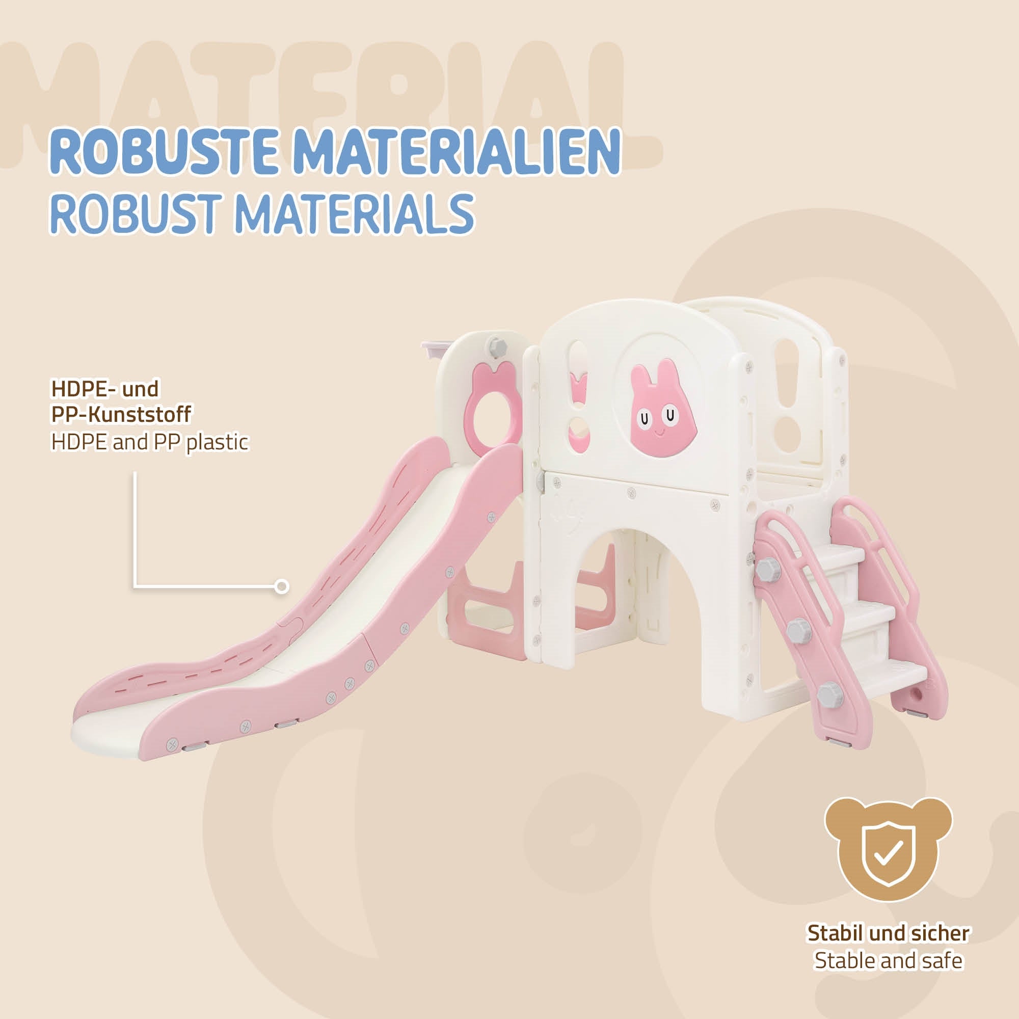 Spielgerät aus robustem Material mit Rutsche und Treppe.