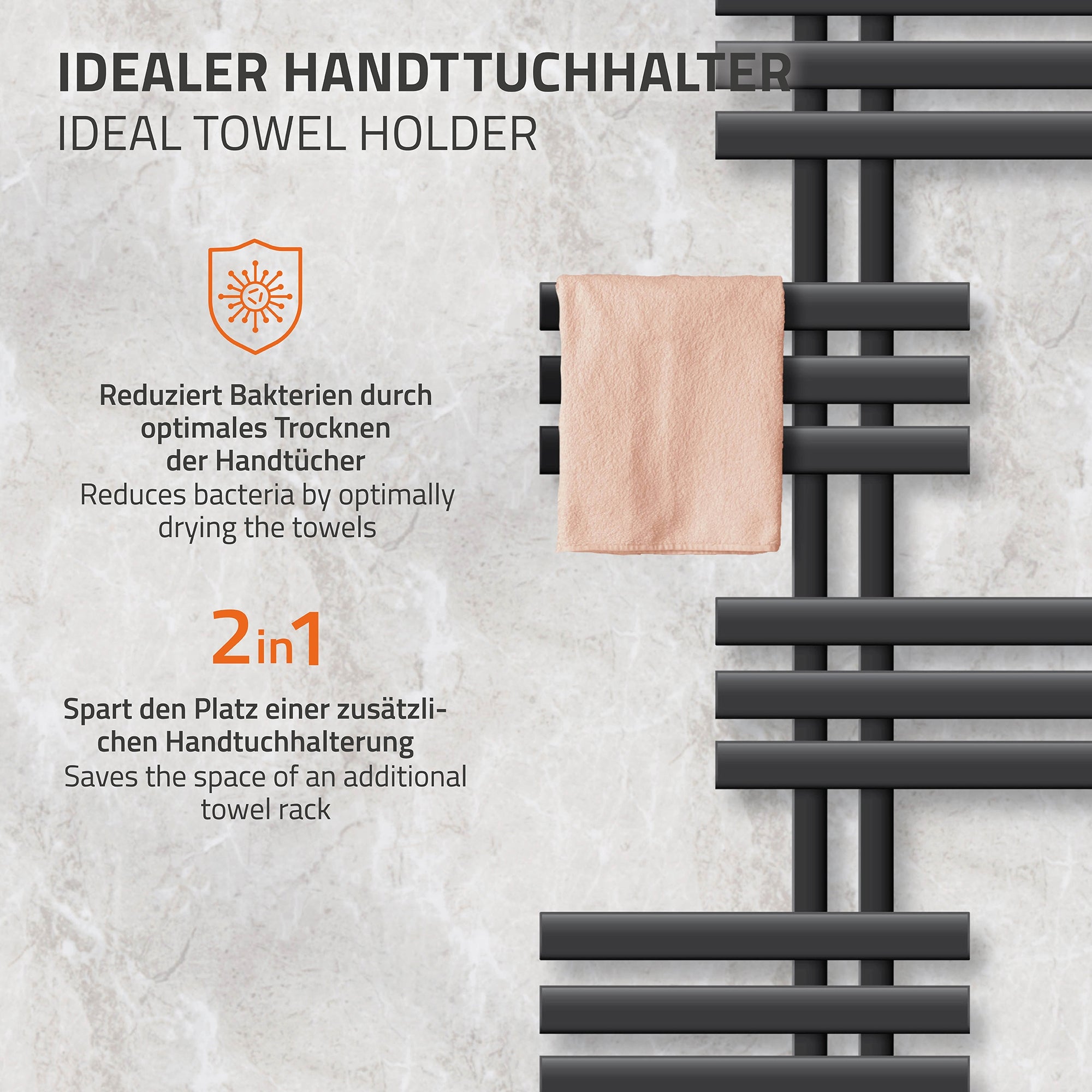 Radiator in anthracite, 600x1200 mm, mounted on a light wall.