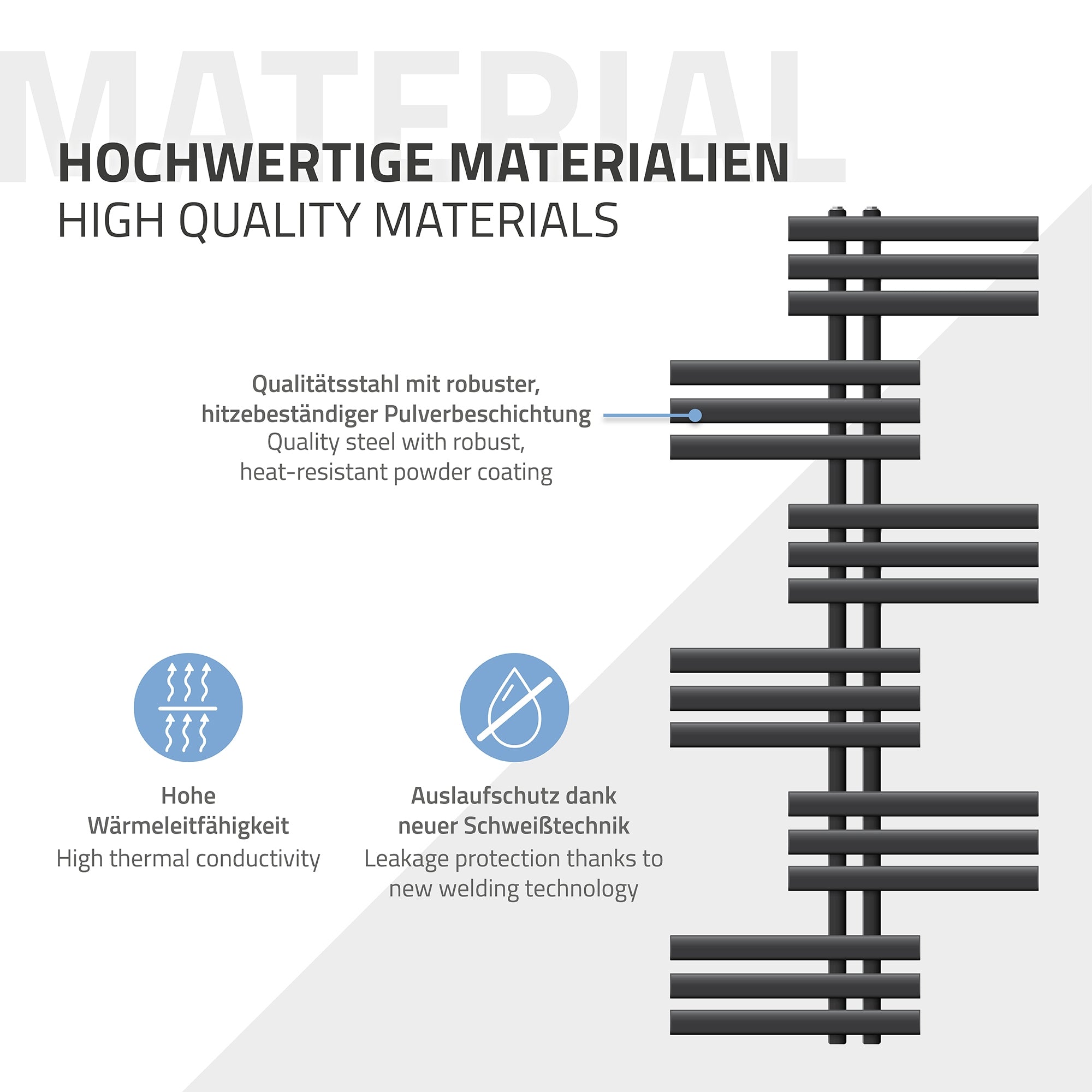 Radiator Leon in anthracite, made of high-quality material with high thermal conductivity.