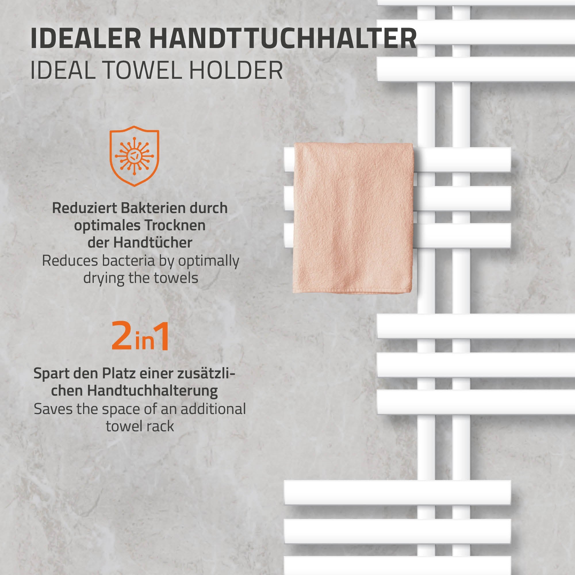 Een handdoekhouder met een handdoek in een modern ontwerp.