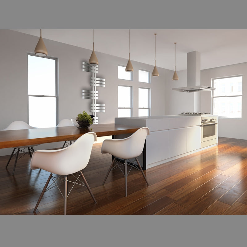Bright kitchen with dining table and modern chairs.