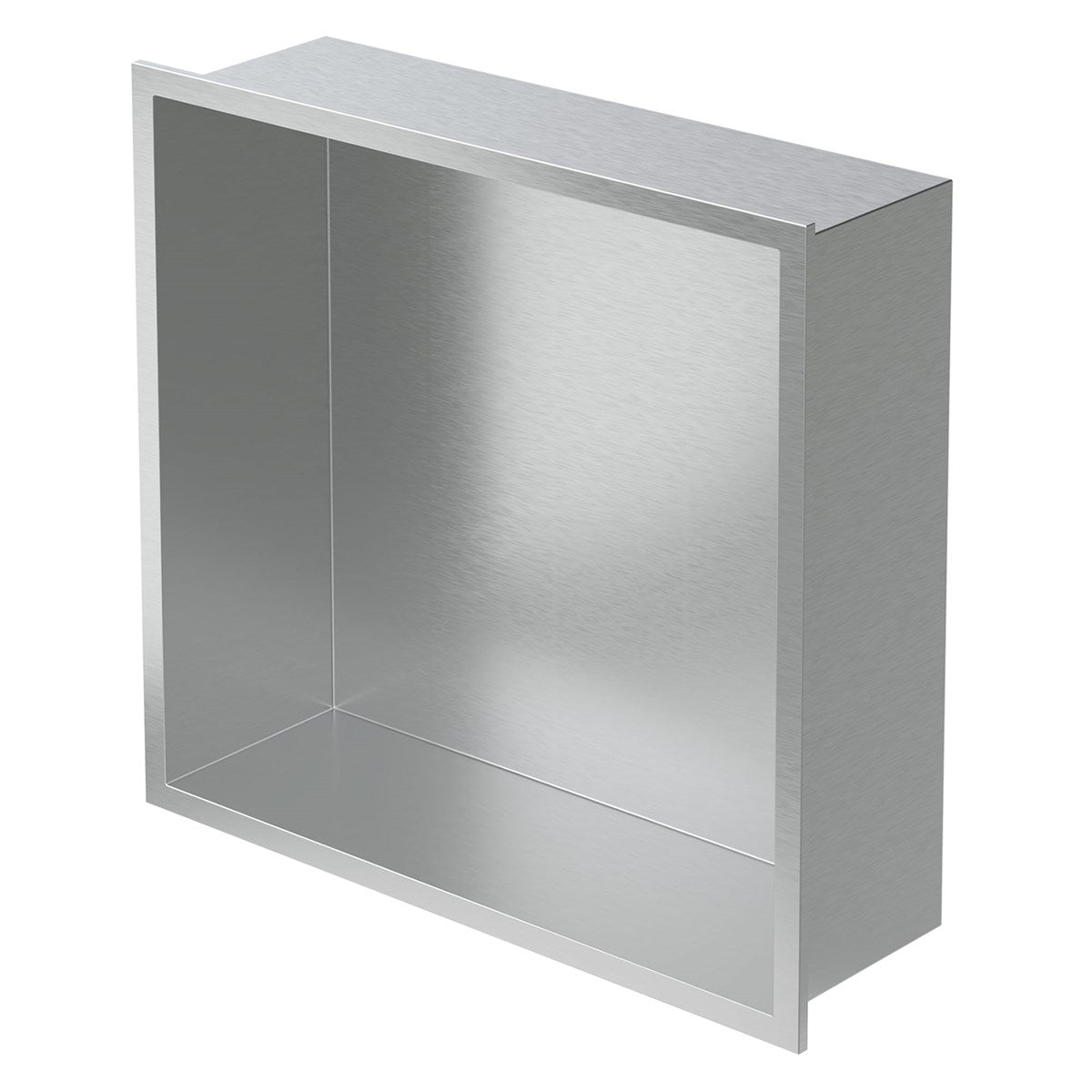 A silver shelf with a smooth surface, minimalist design.