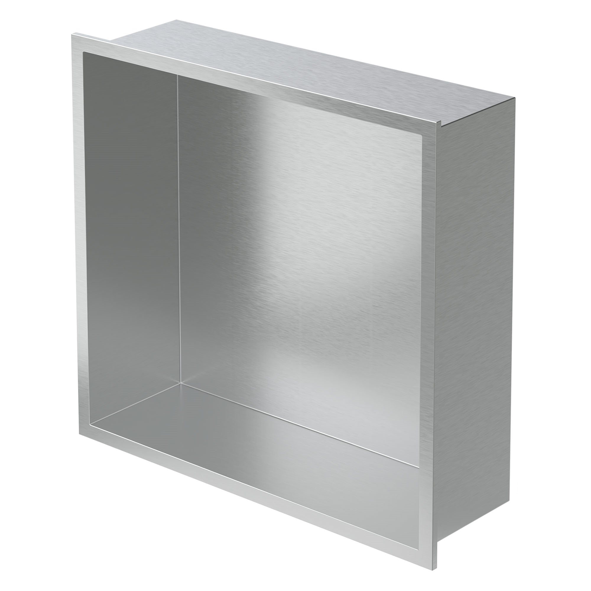 Ein silbernes Regal mit glatter Oberfläche, minimalistisches Design.