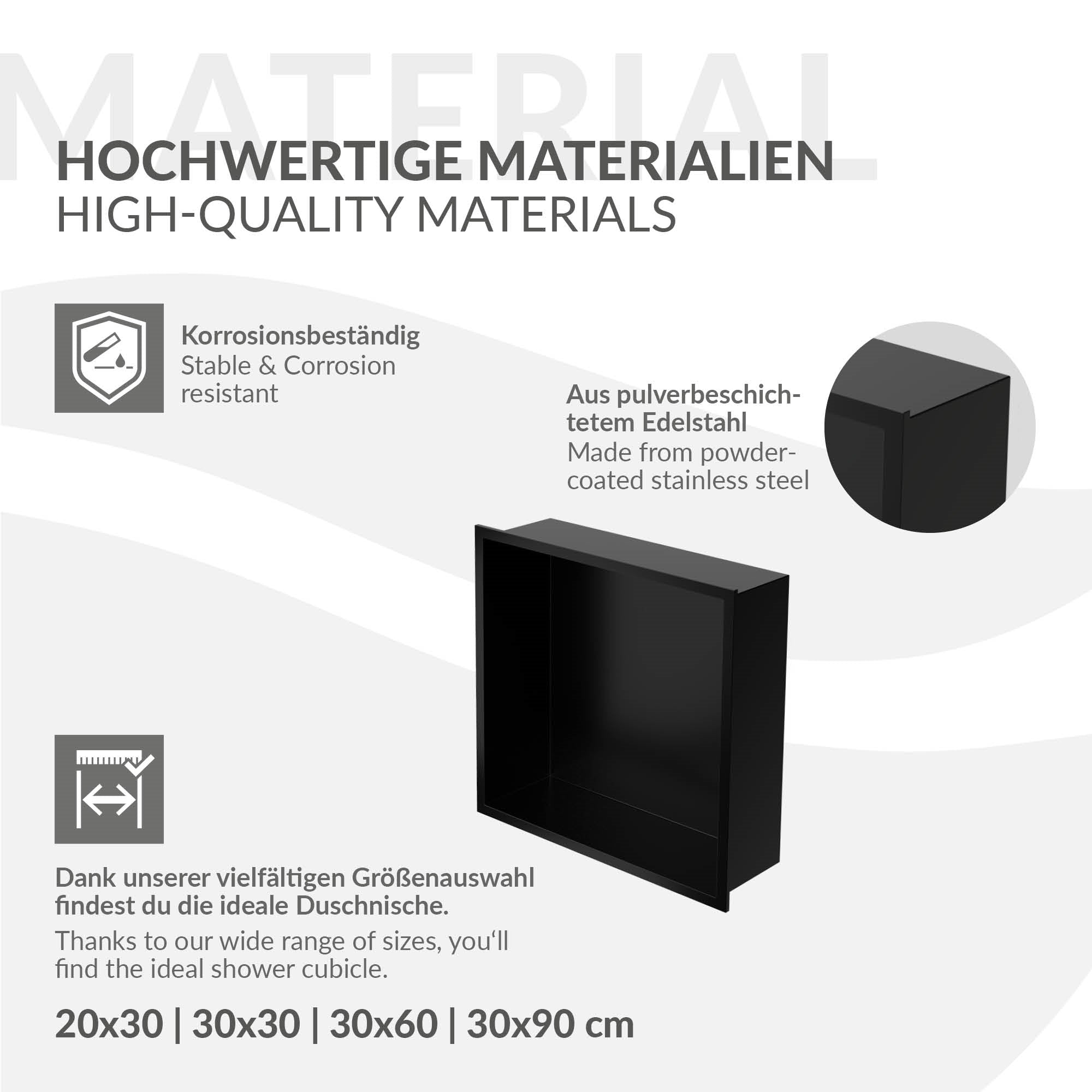 Schwarze Wandnische, aus pulverbeschichtetem Edelstahl.