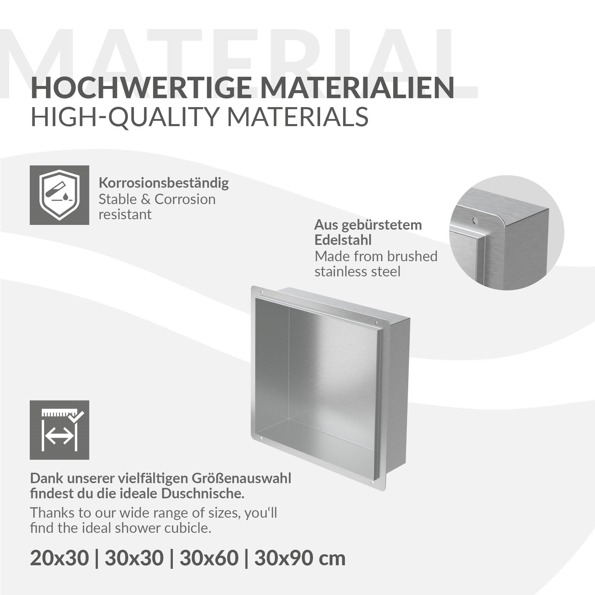 Grafik zu hochwertigen Materialien mit Edelstahlrahmen.
