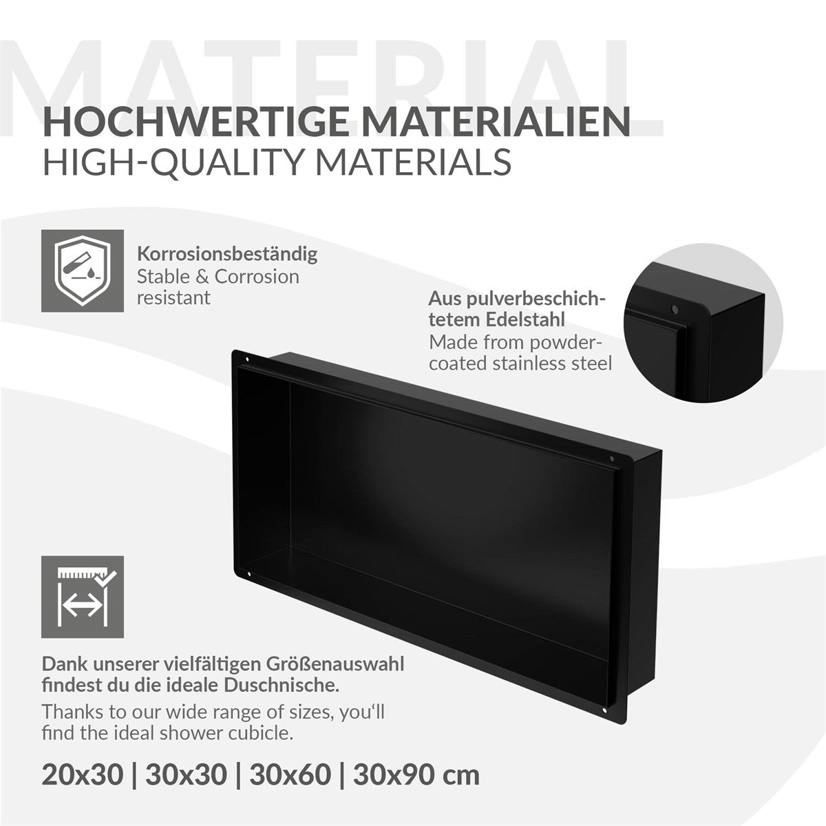 Product description with information about materials and size options.
