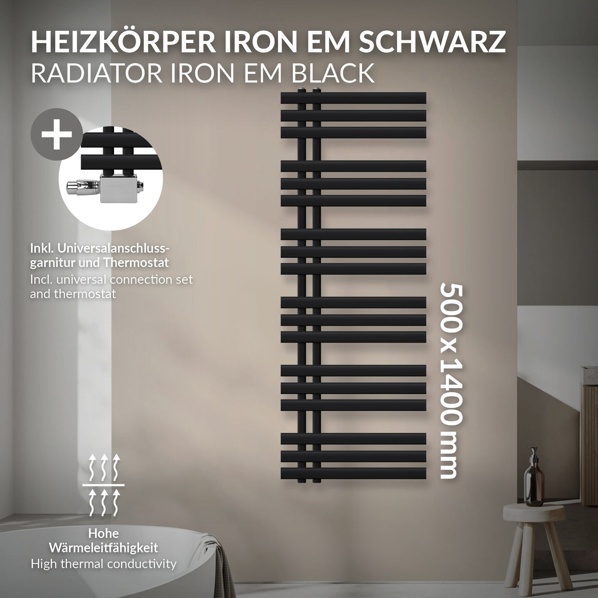 Radiateur noir avec des tubes horizontaux et verticaux.