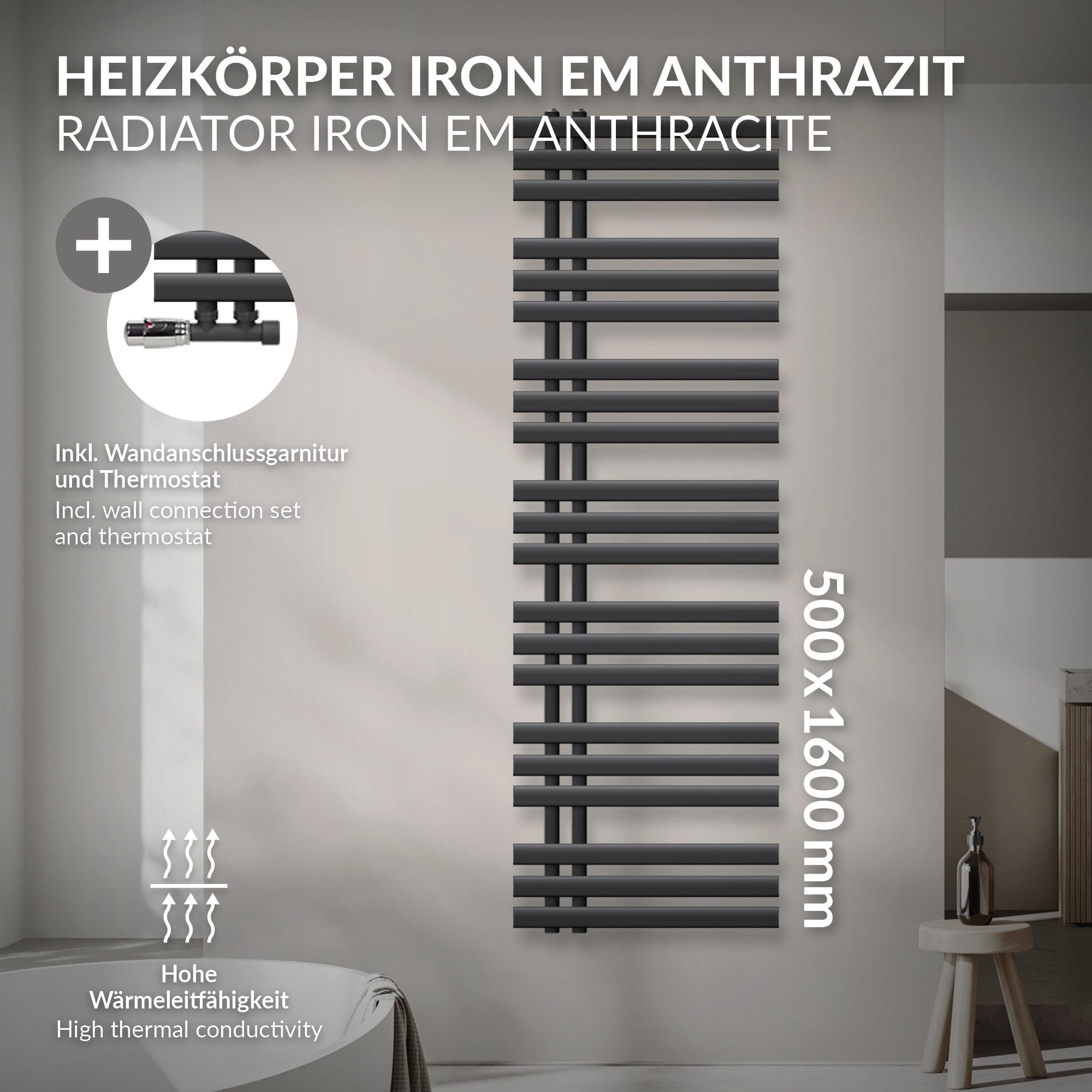 Anthracite towel holder with two towels.