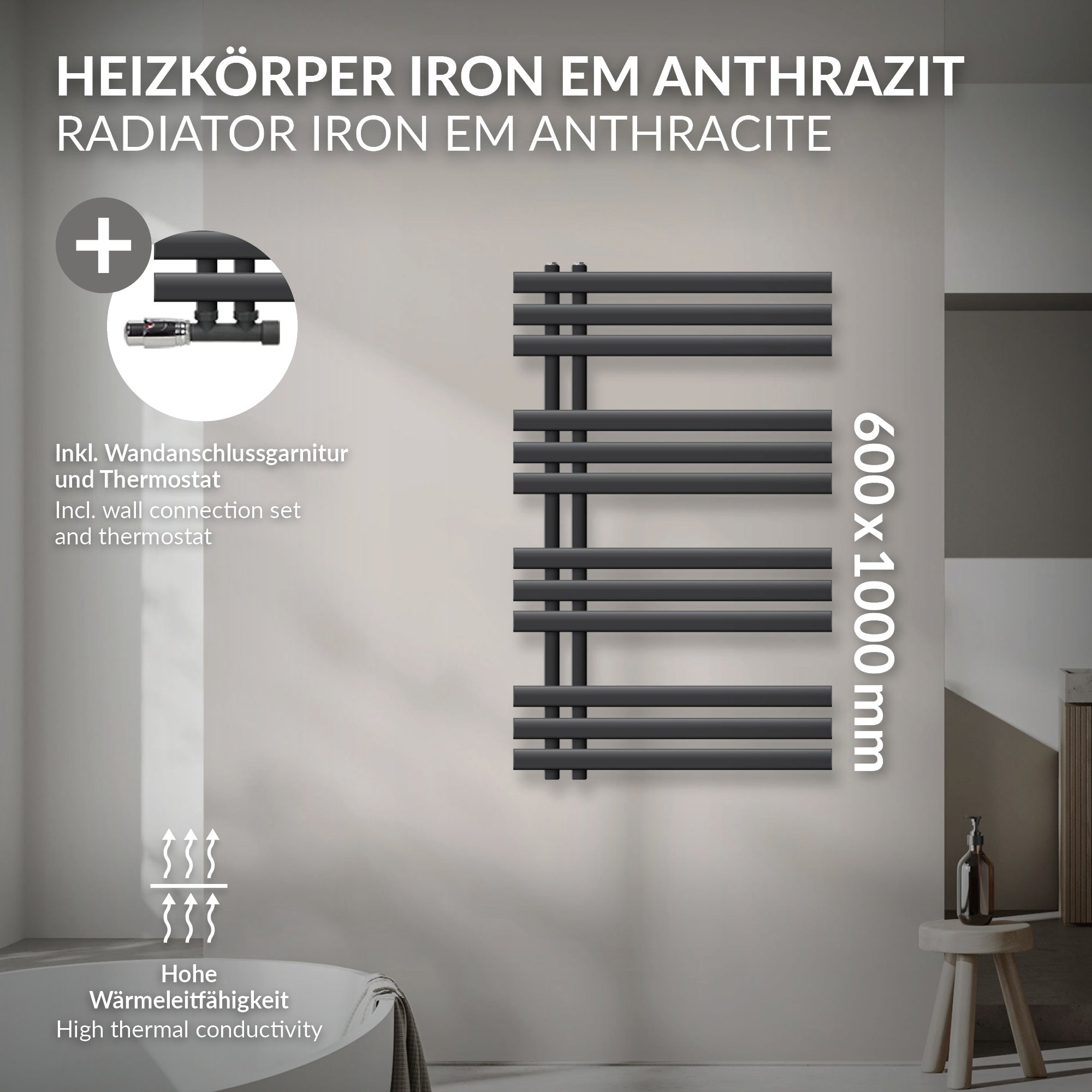 Radiateur porte-serviettes anthracite avec des barres horizontales.