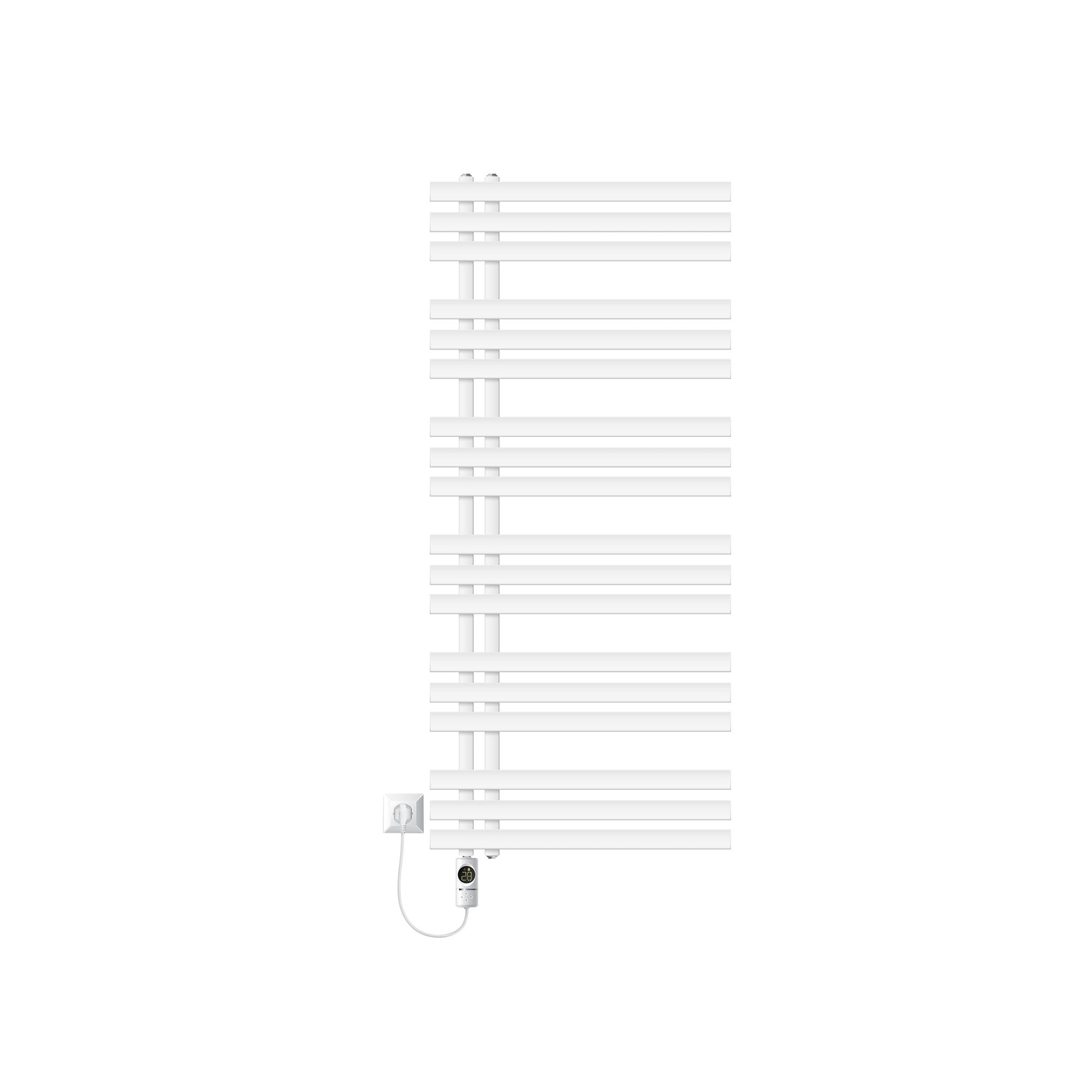 Radiateur blanc avec des tubes horizontaux, sans arrière-plan.