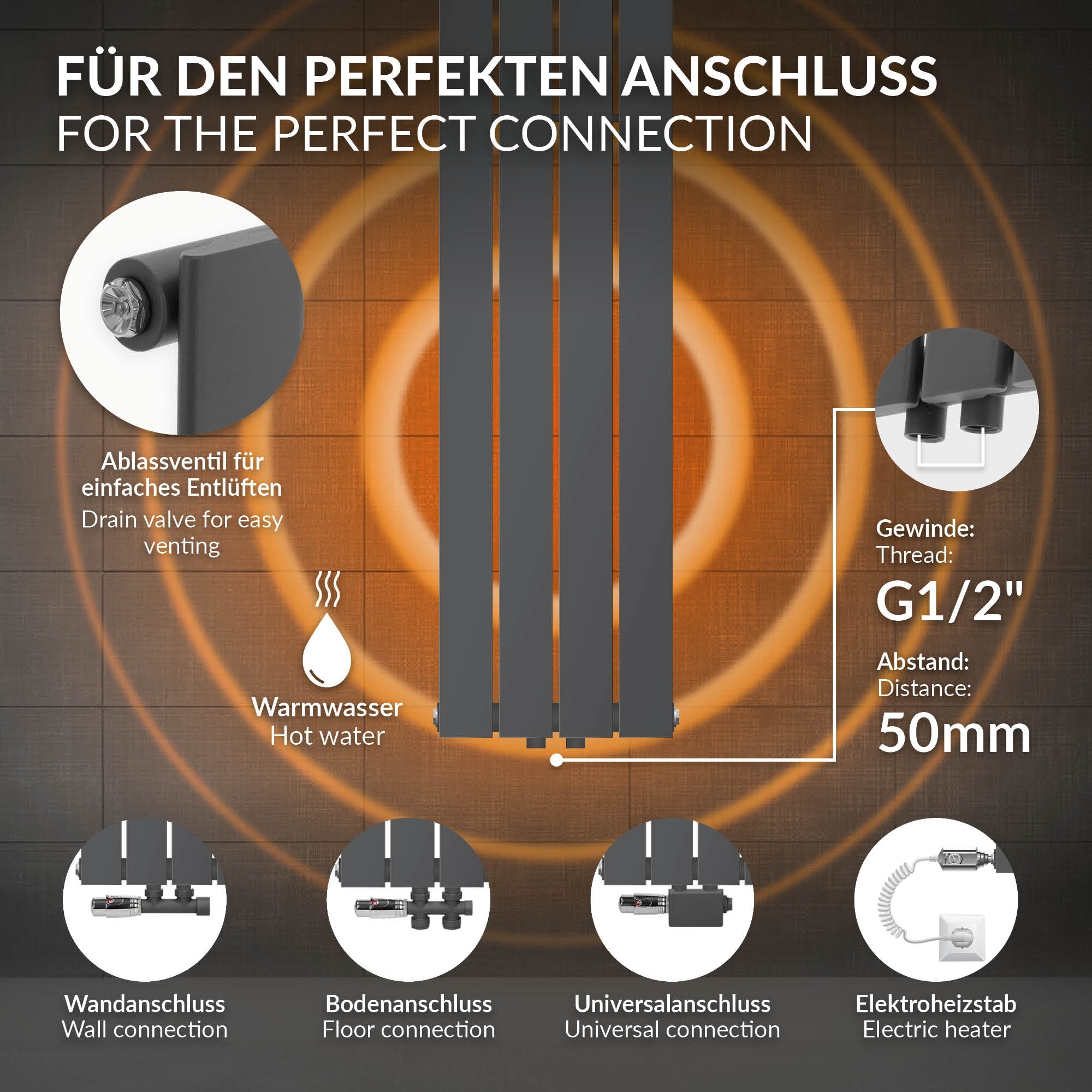 Antracit radiátorpanel 300x1600 mm méretekkel.