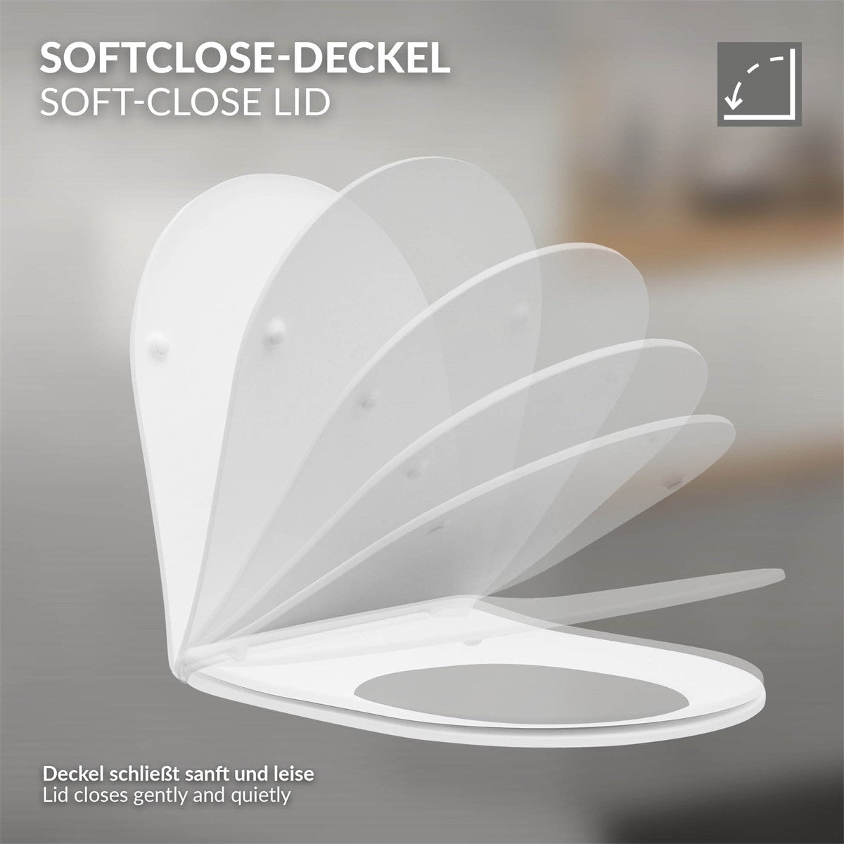 Weißer Soft-Close-Deckel, der sanft und leise schließt.
