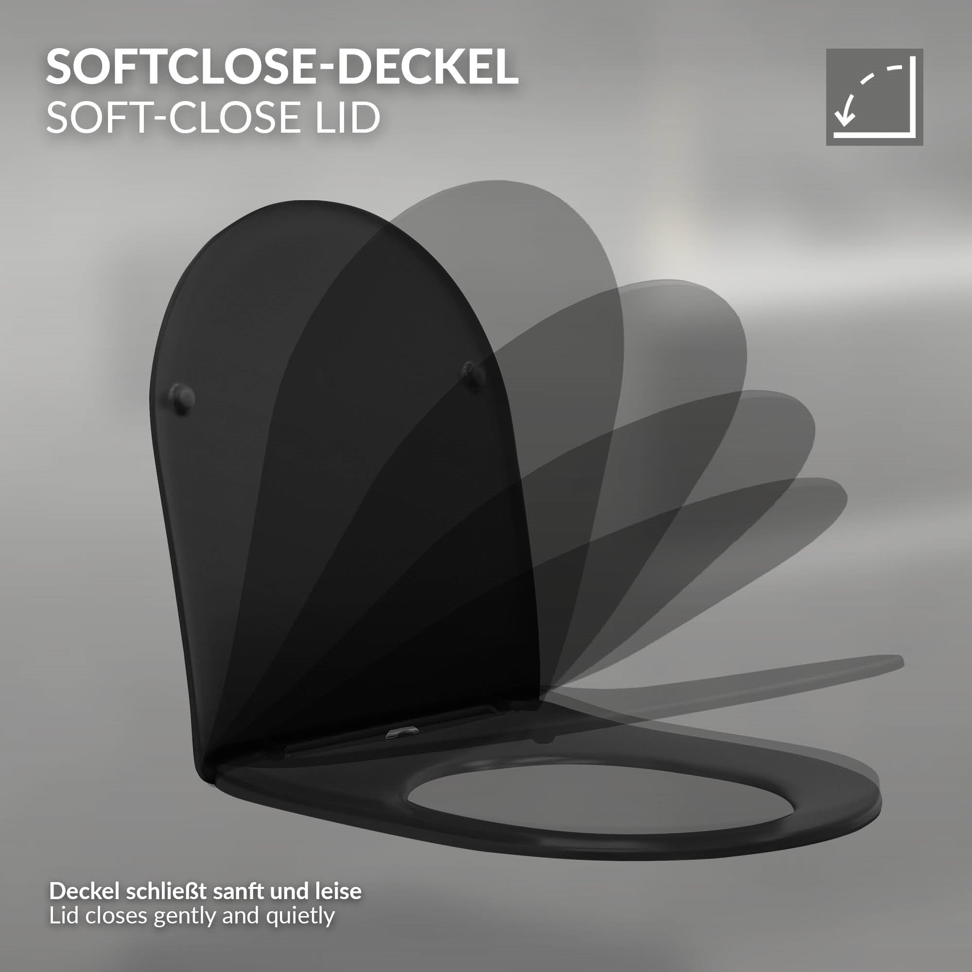 Grafik eines Softclose-Deckels, der sanft schließt.