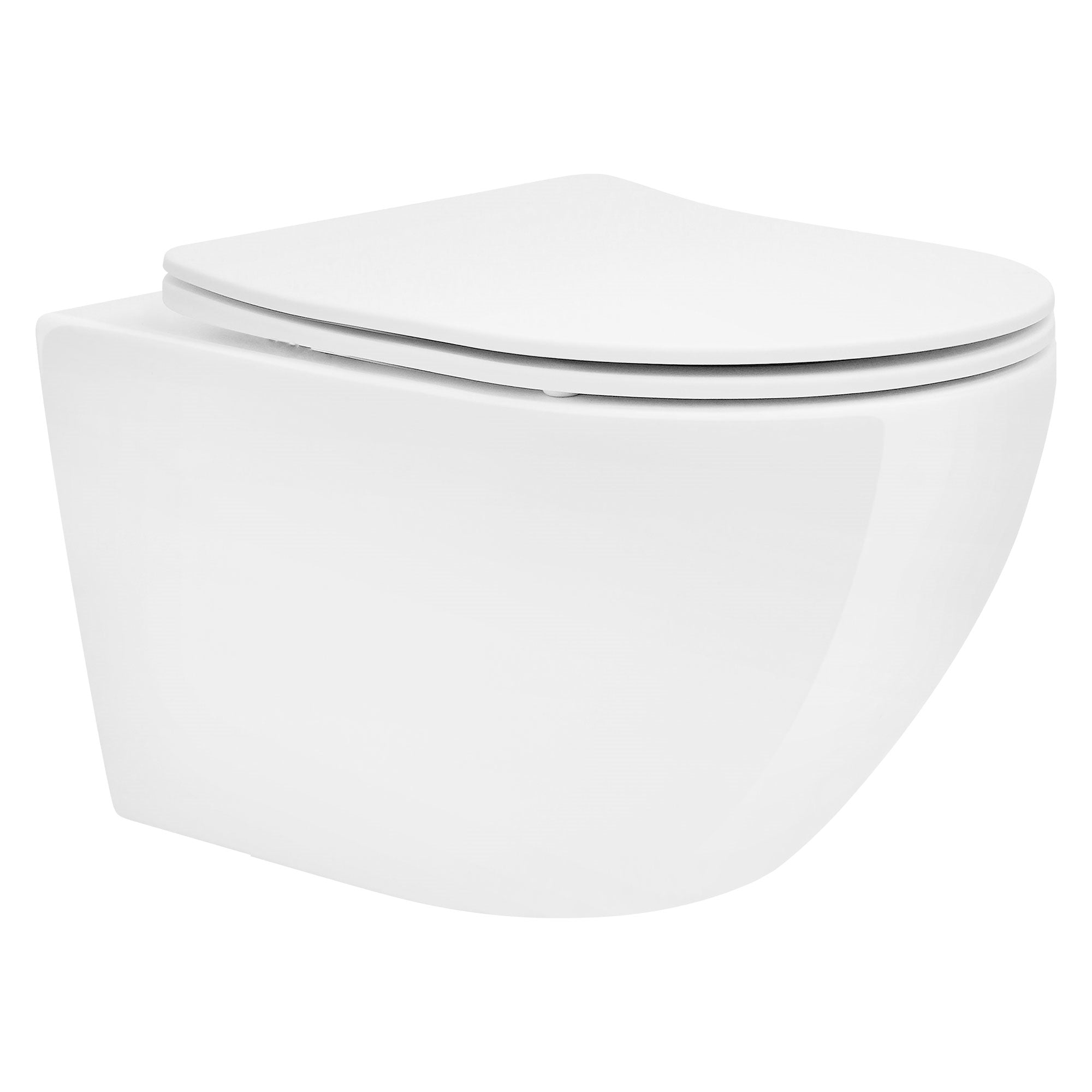 Weiße wandhängende Toilette auf hellem Hintergrund.