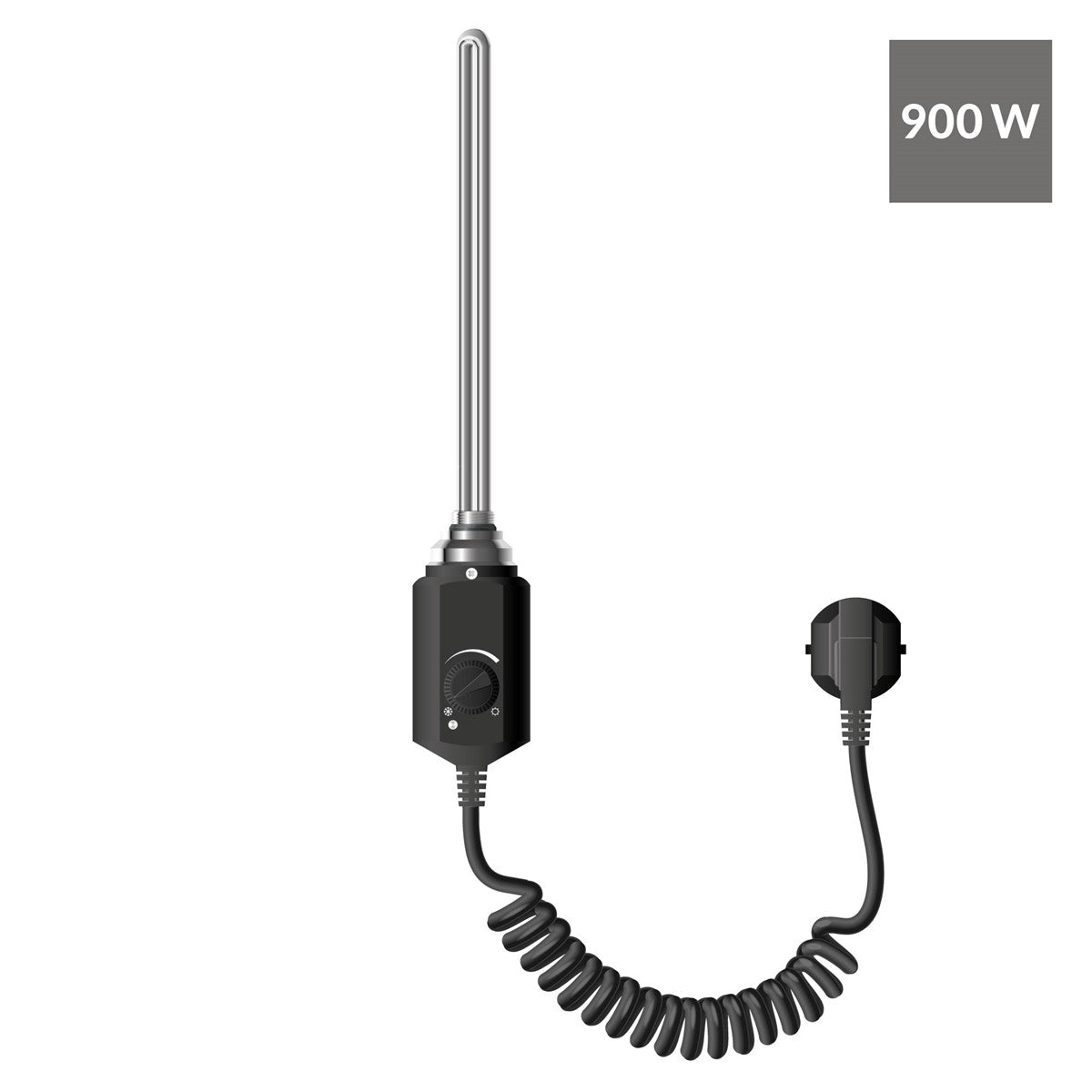 Heating element with temperature controller, 900 W, coiled cable.